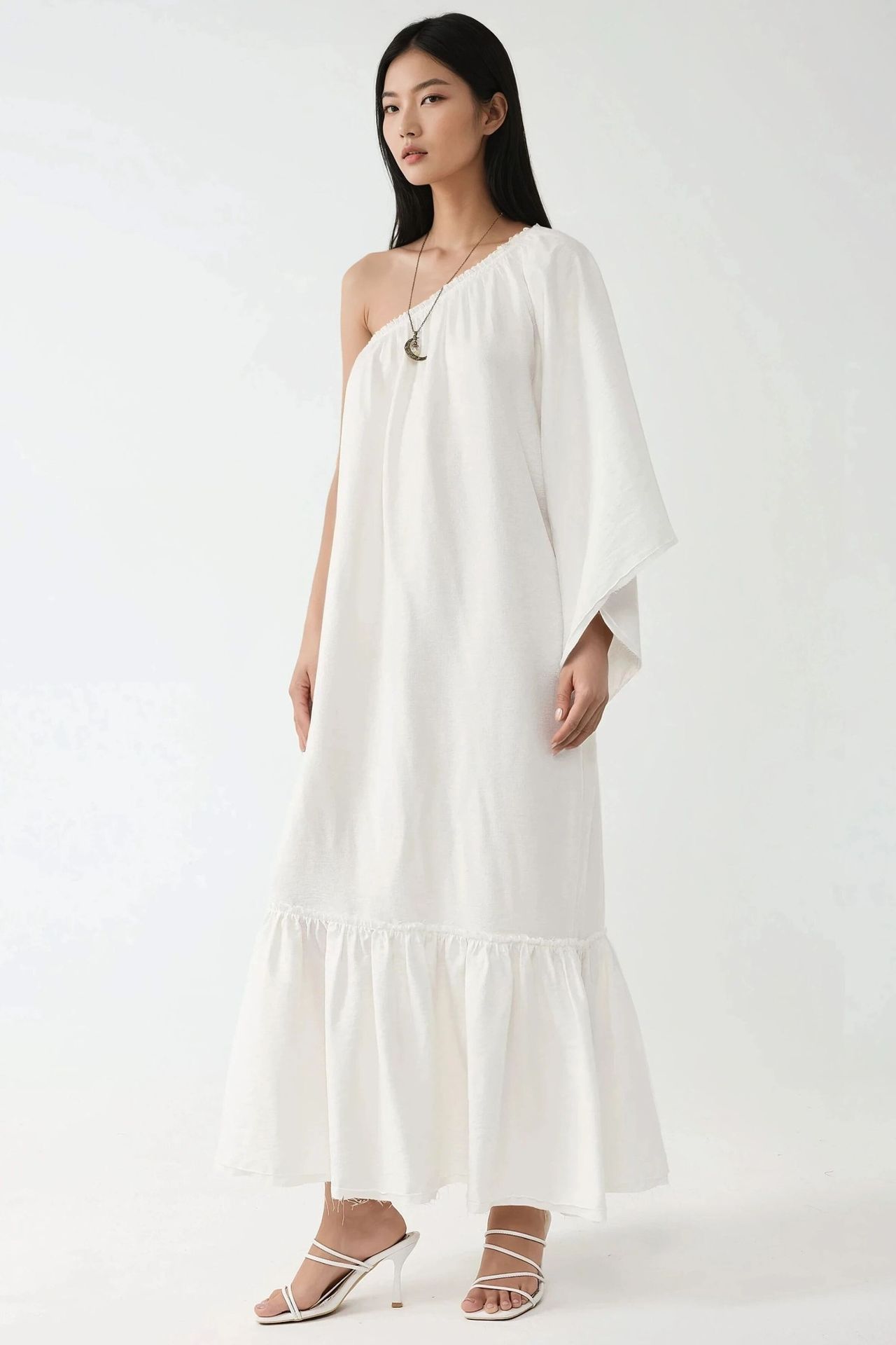 Asymmetrical Collar Off Shoulder Maxi Dress