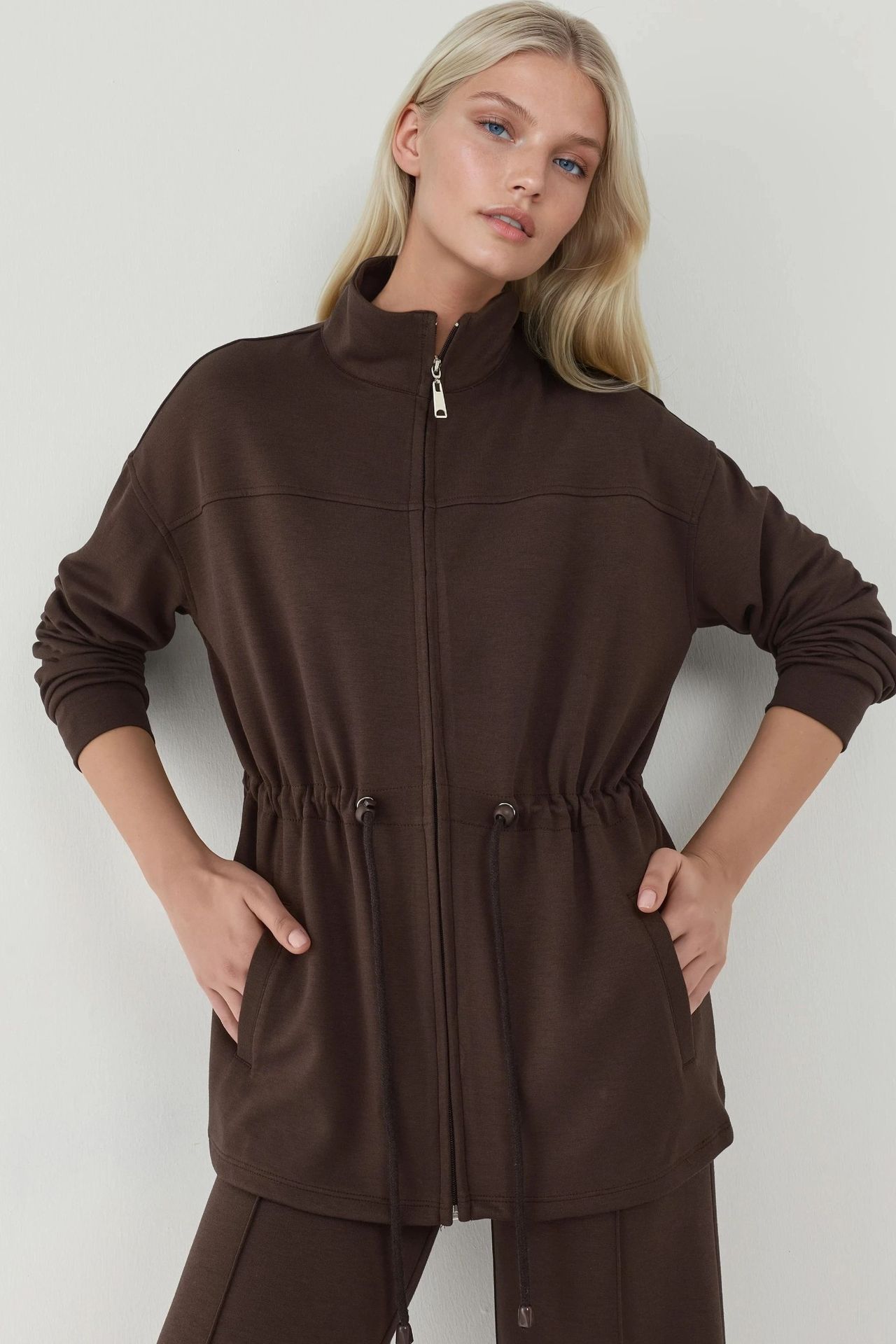 Modal Touch Long Jacket with Adjustable Waist 6
