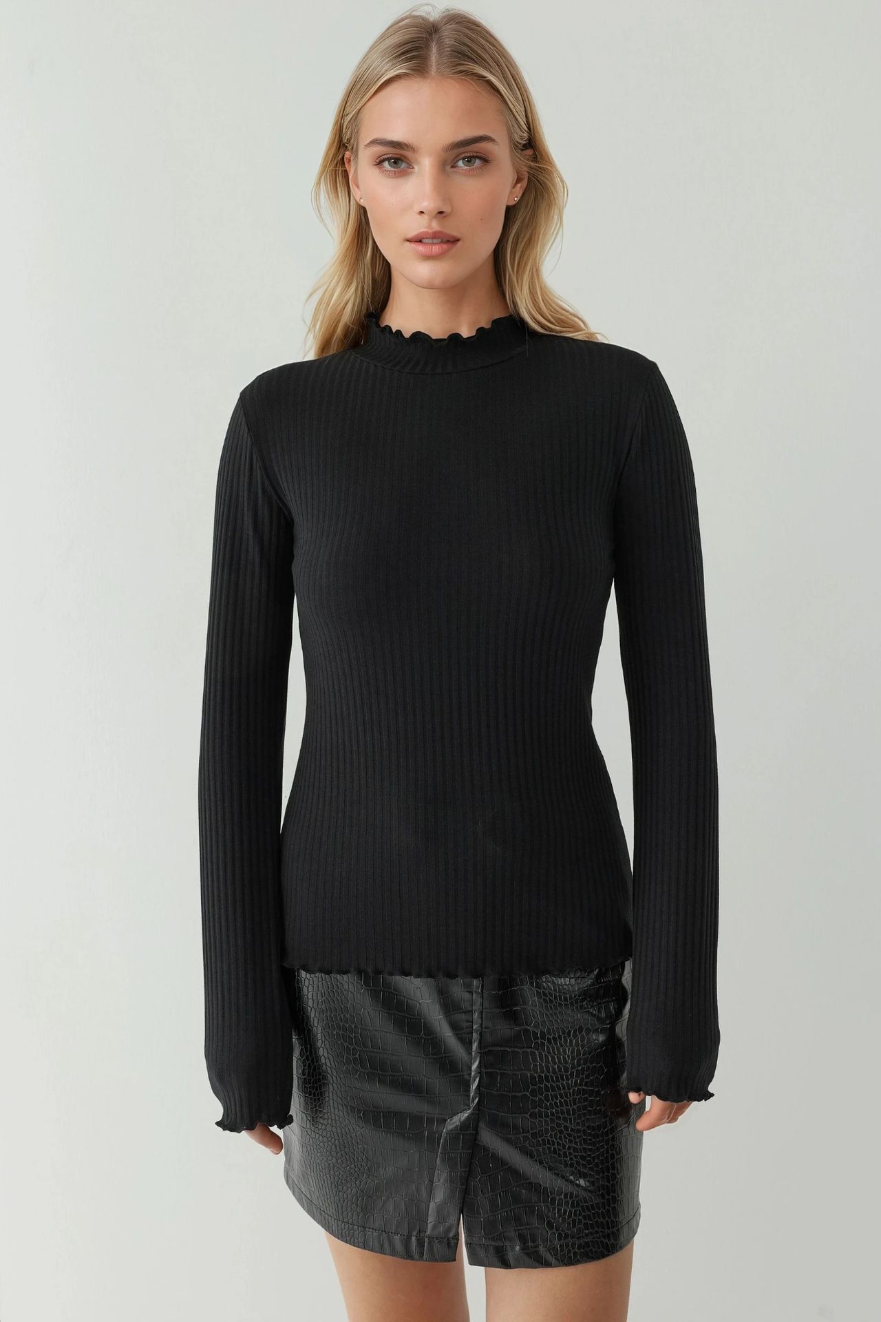 Textured Slim Fit Crew Neck Long Sleeve Top 5
