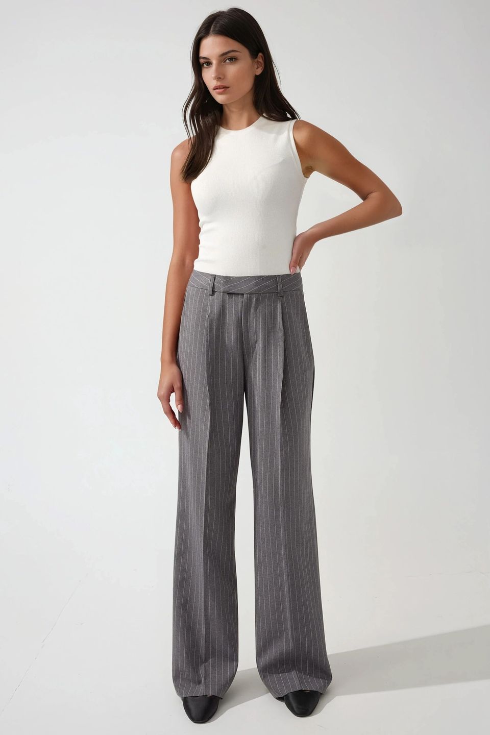HiCCUP - Grey High Waist Straight Leg Pants Women