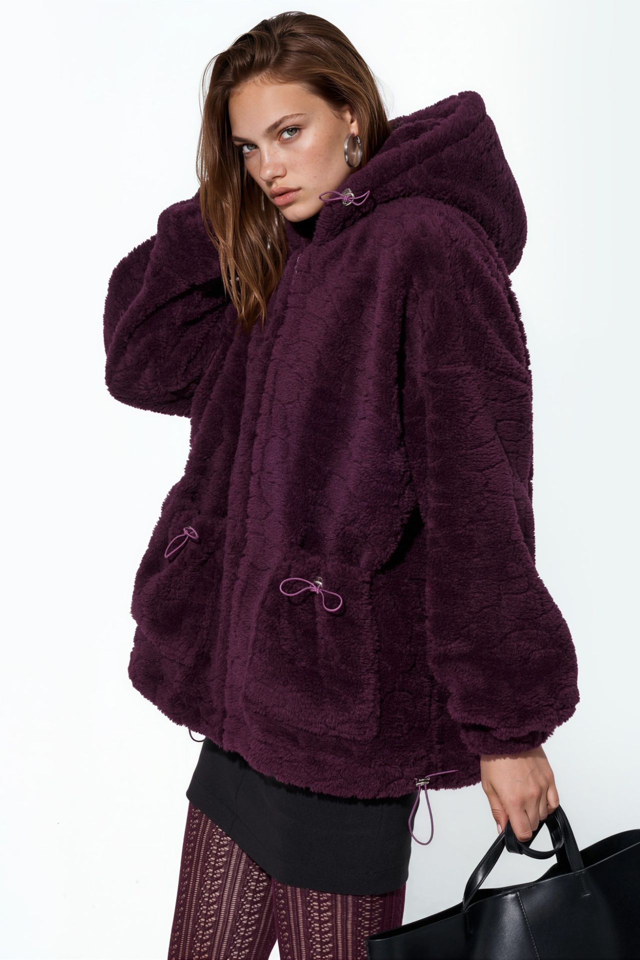 Oversized Hooded Textured Jacket 2