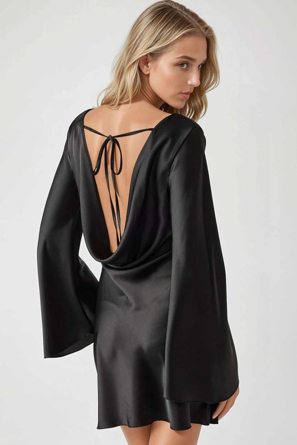 Waterfall Back Satin Mini Dress