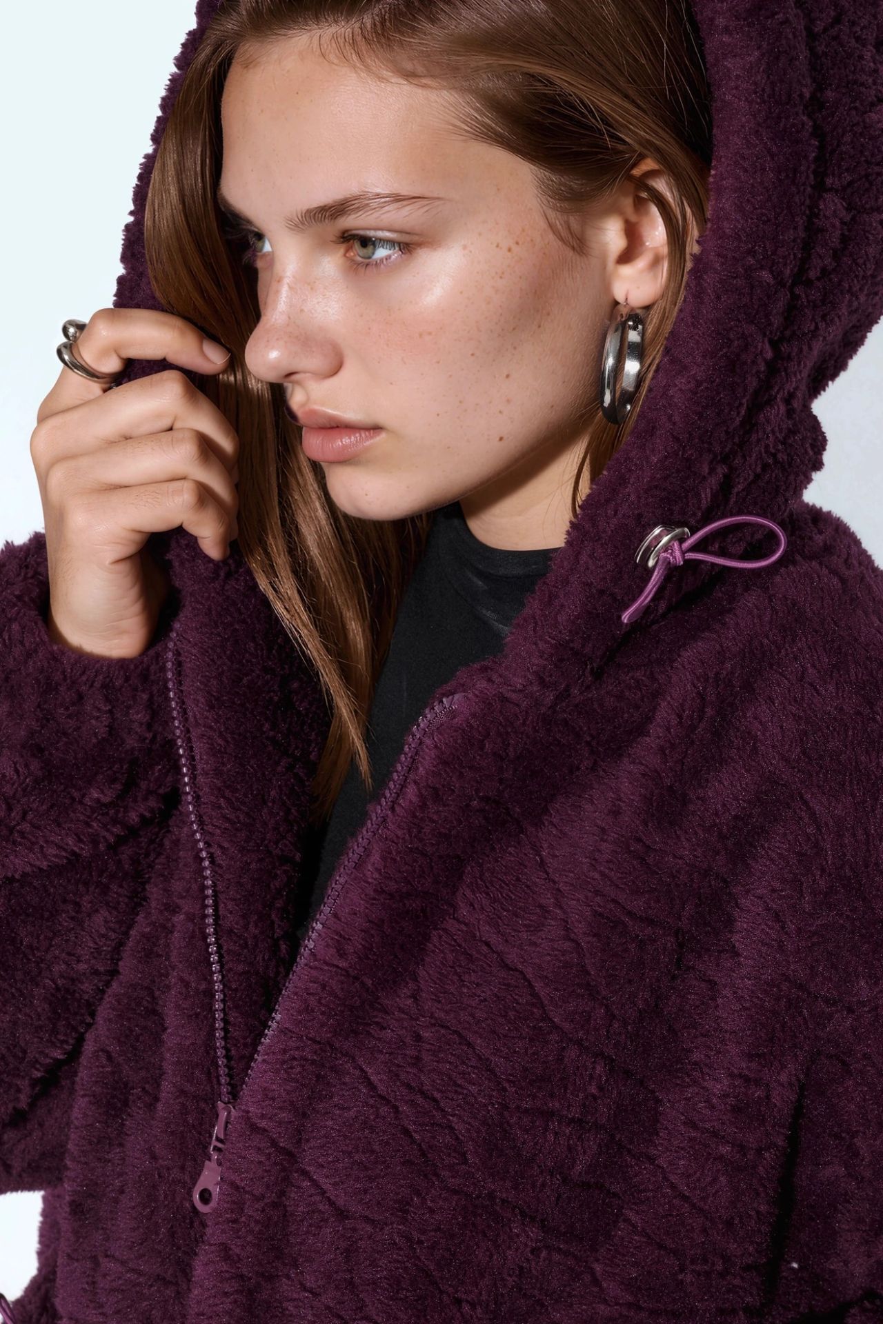 Oversized Hooded Textured Jacket 5