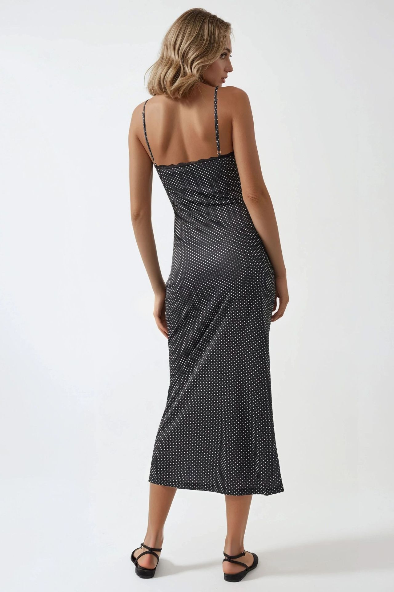 Square Collar Printed Maxi Dress with Lace Detail