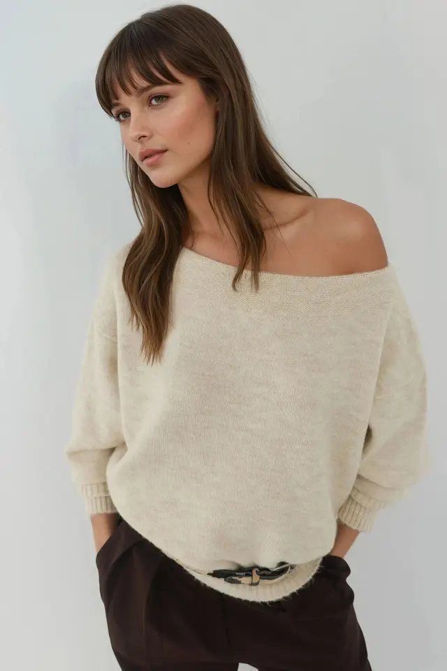 Soft Textured Off Shoulder Knit Sweater
