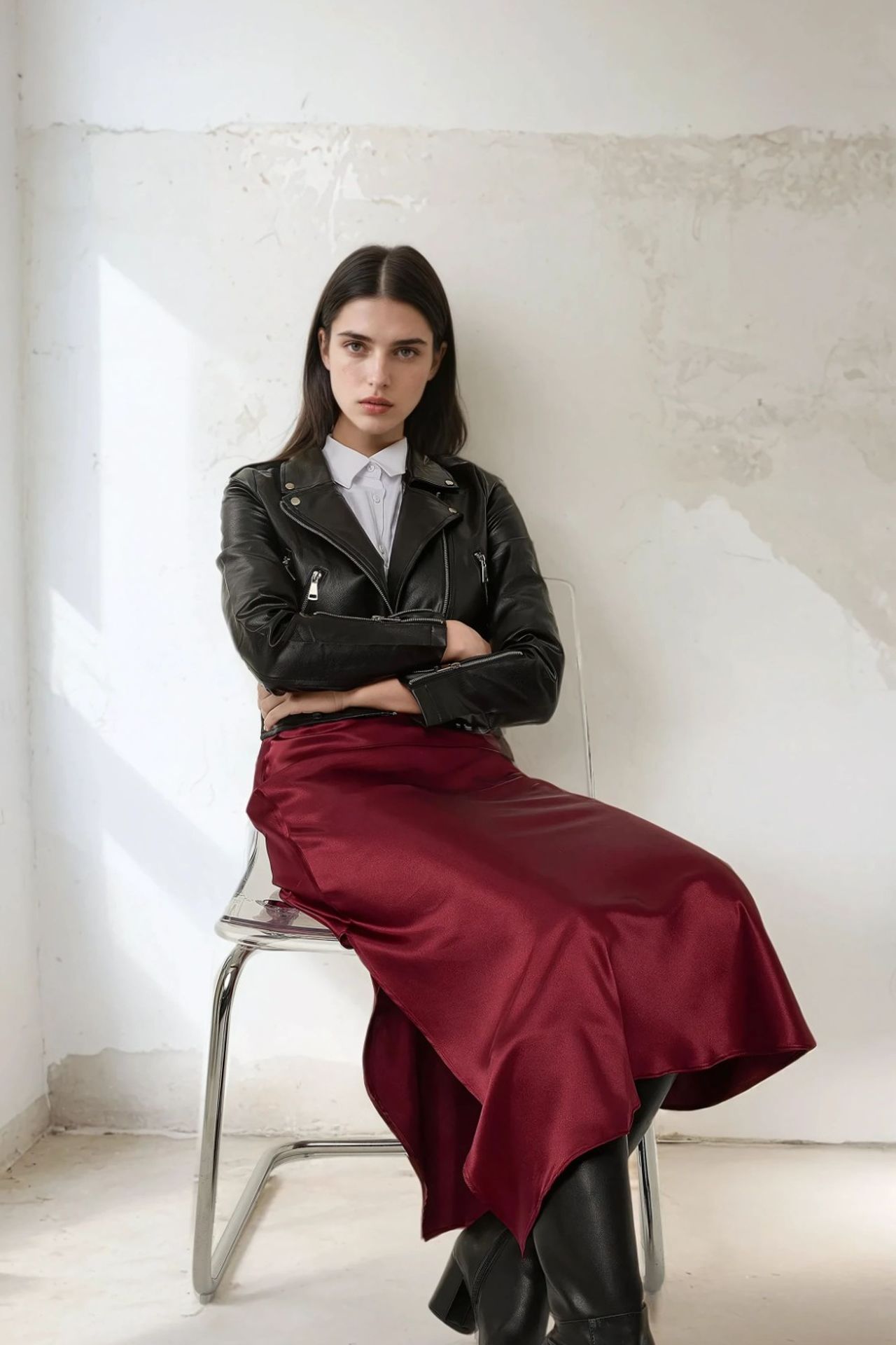 Maxi Satin Skirt with Side Slit