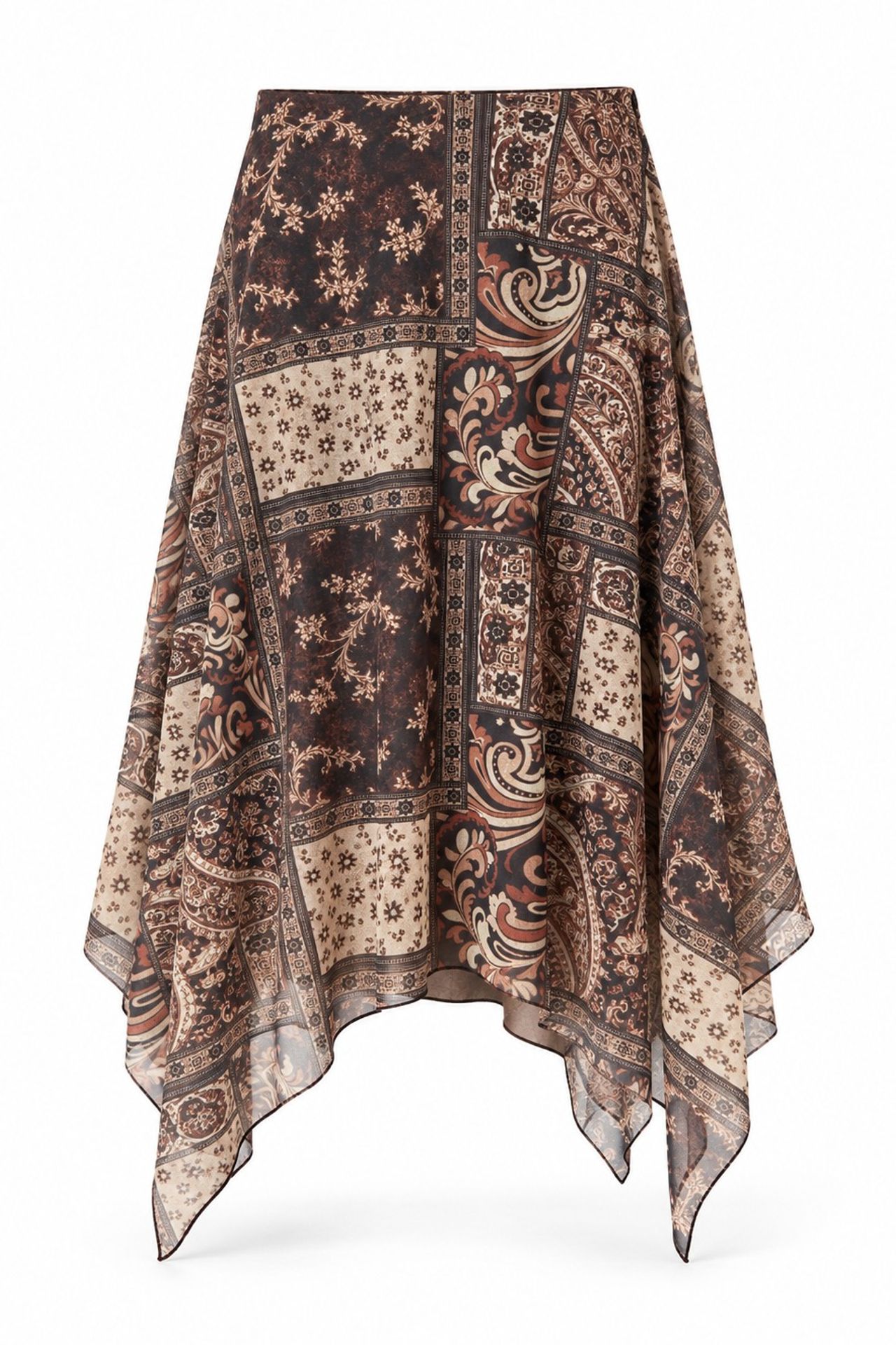 Ethnic Print Low Waist Asymmetric Midi Skirt 5