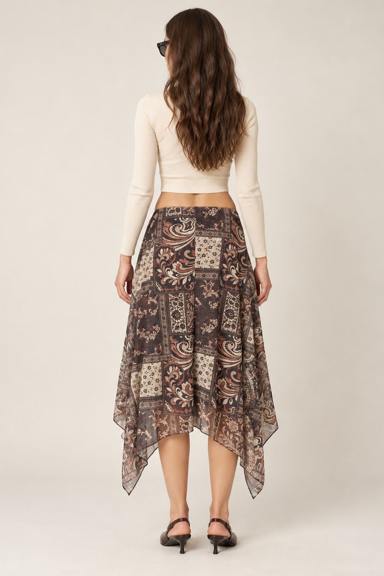 Ethnic Print Low Waist Asymmetric Midi Skirt 2