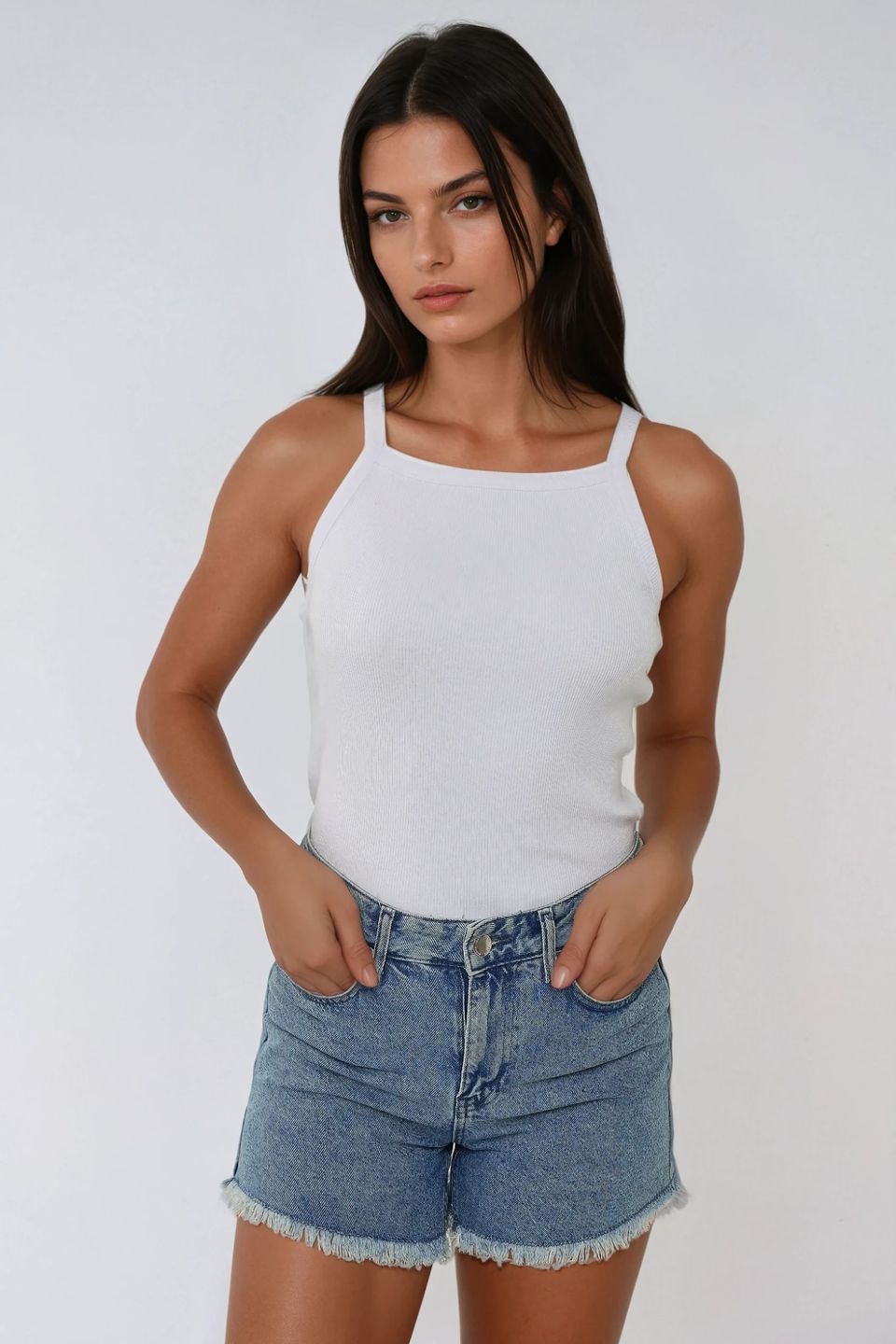  Halter Neck Fitted Basic Tank Top