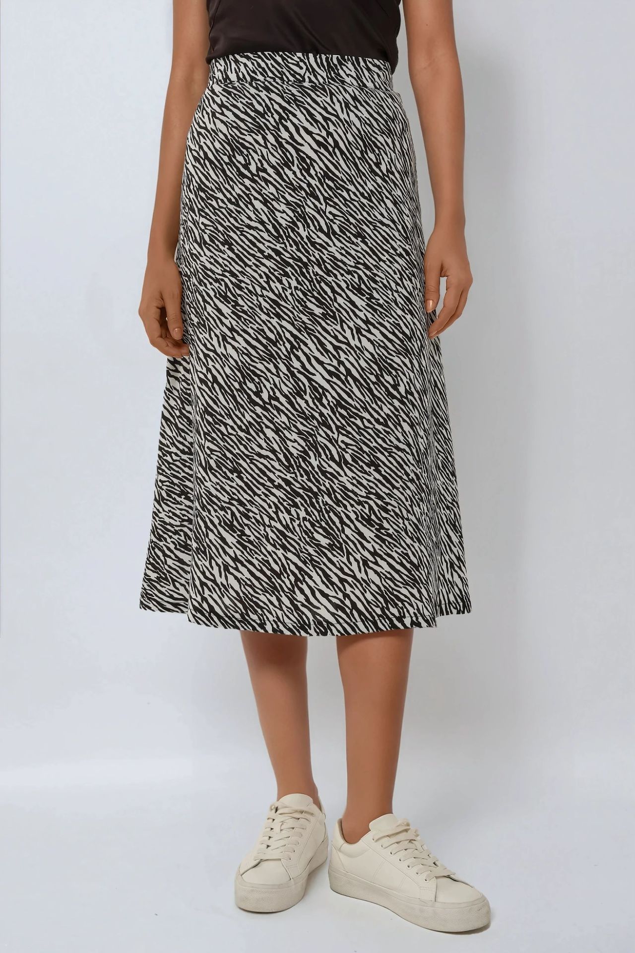 High Waist Zebra Print Midi Skirt