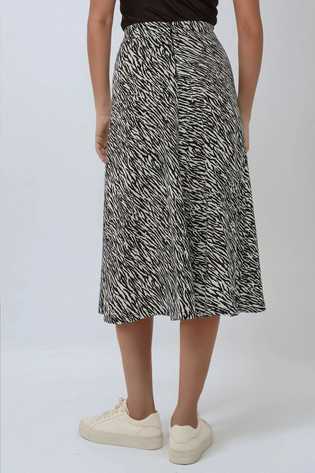 High Waist Zebra Print Midi Skirt