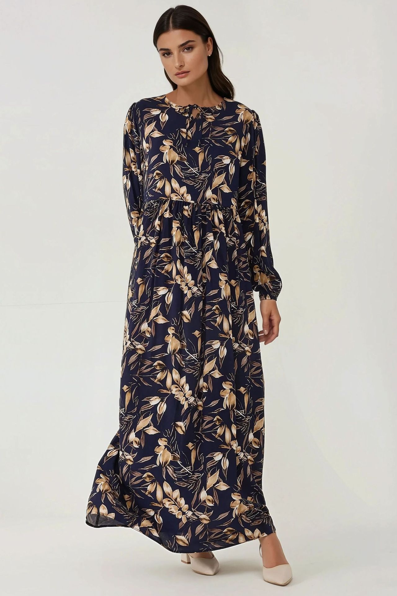 Floral Print Long Sleeve Viscose Maxi Dress