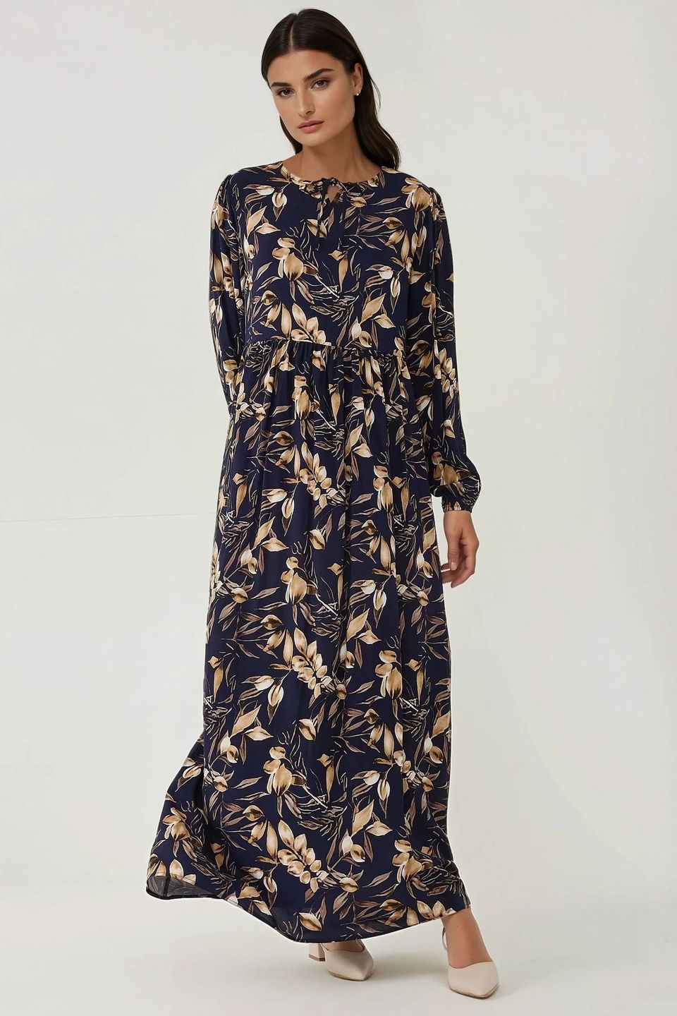 Floral Print Long Sleeve Viscose Maxi Dress