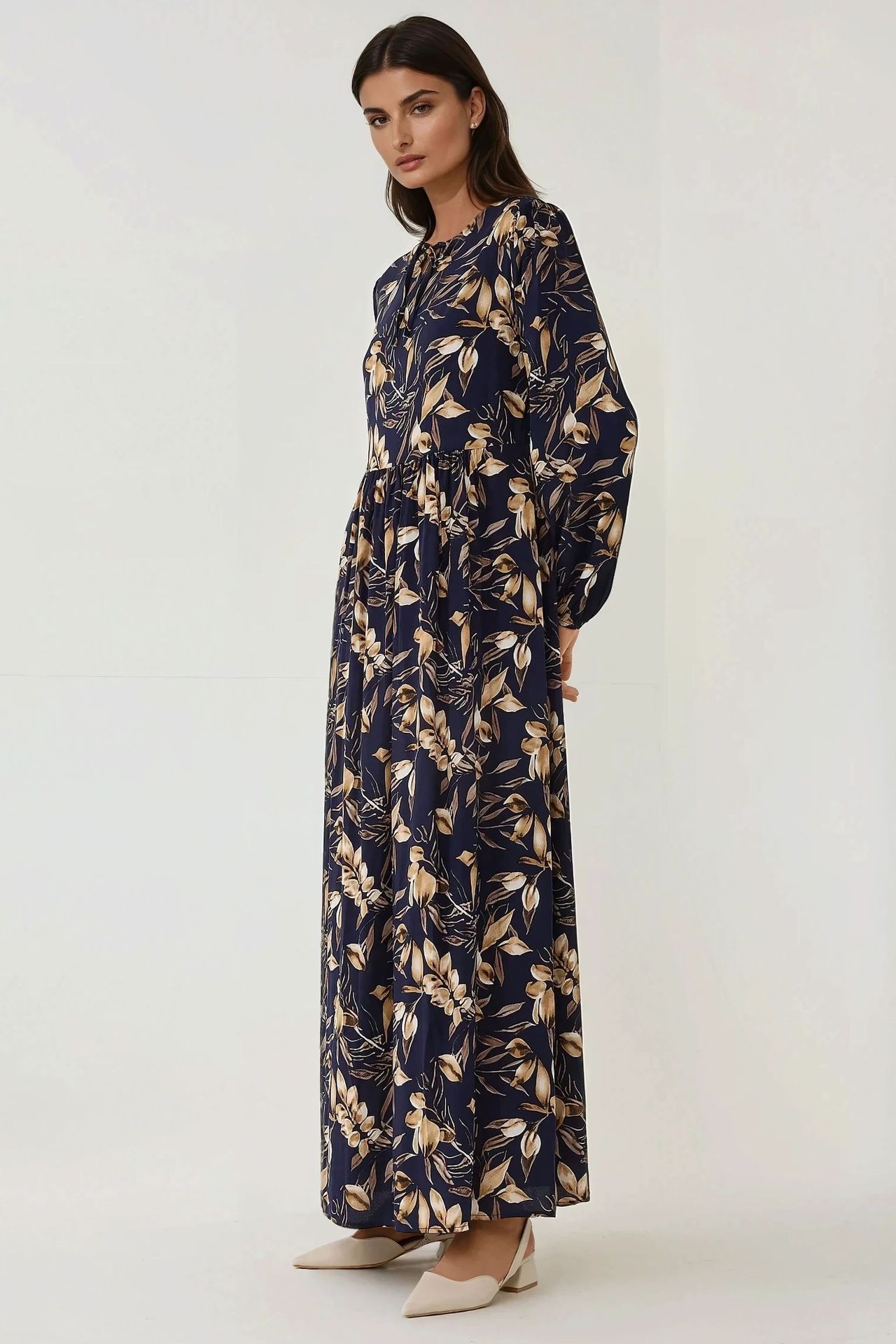 Floral Print Long Sleeve Viscose Maxi Dress