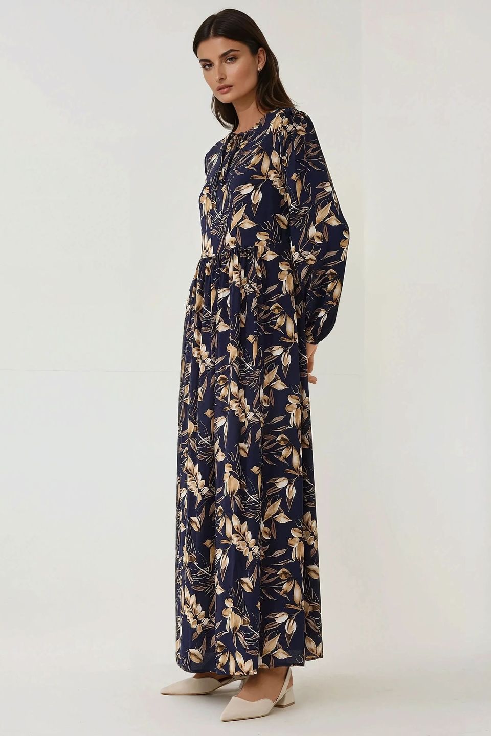 Floral Print Long Sleeve Viscose Maxi Dress