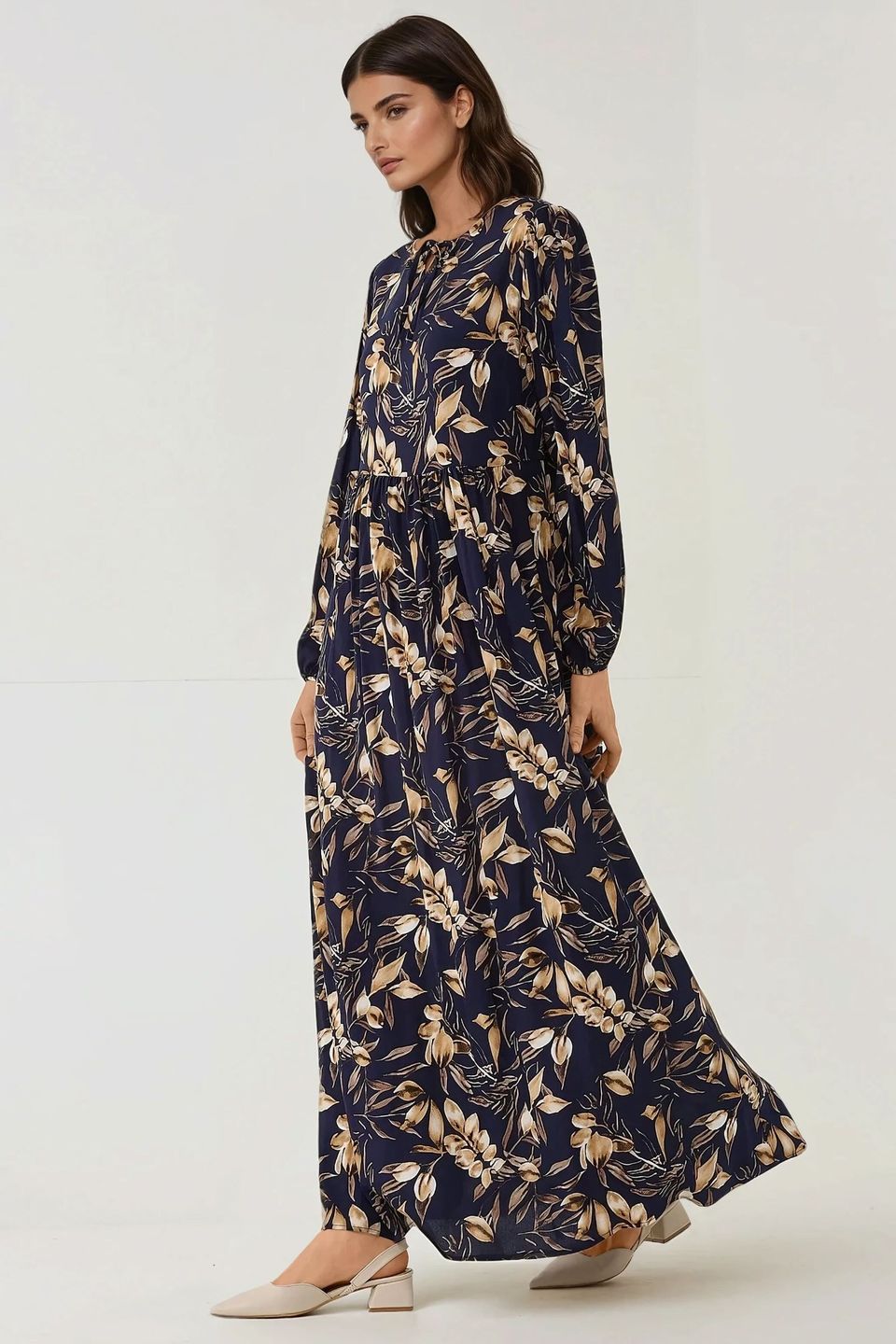Floral Print Long Sleeve Viscose Maxi Dress