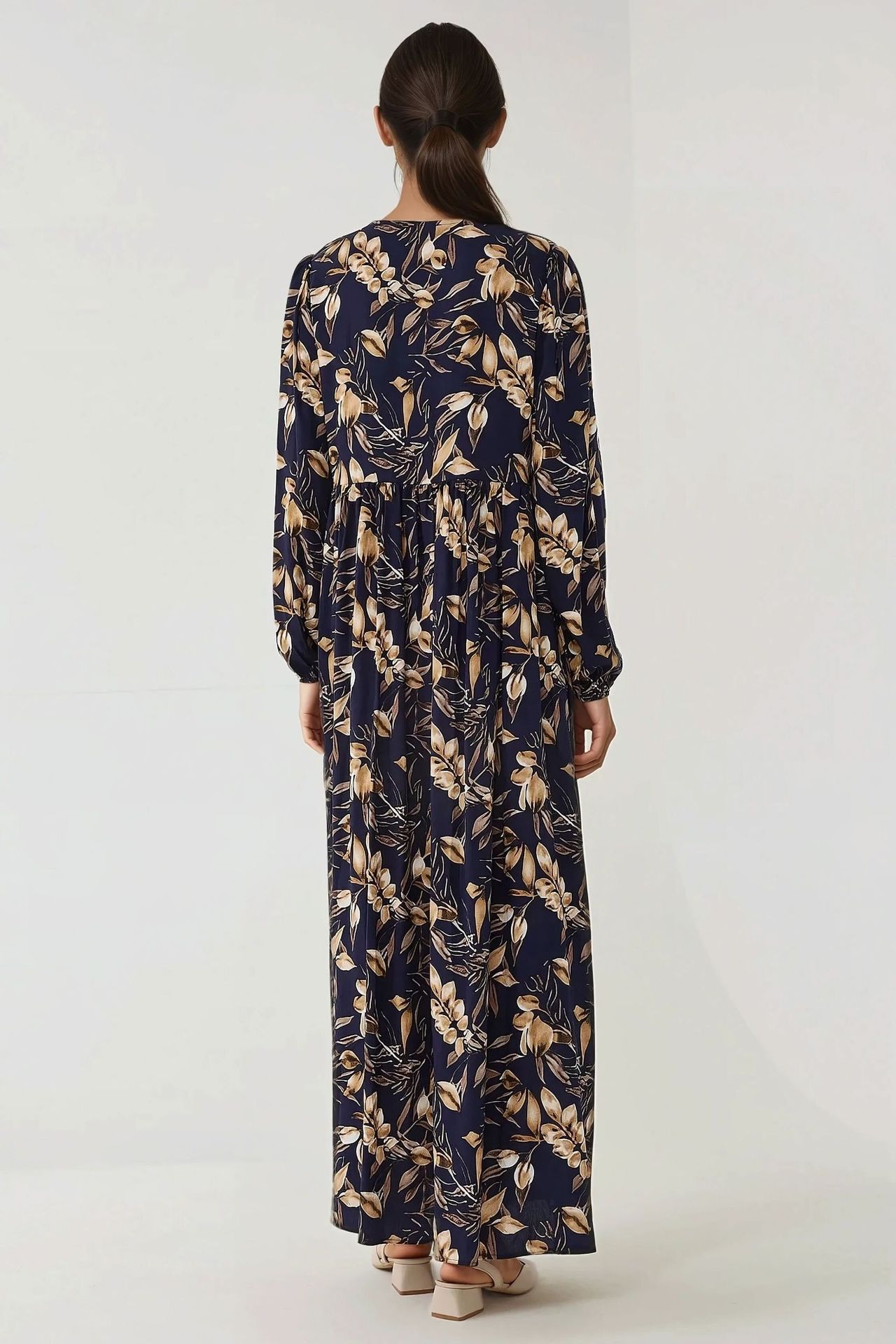 Floral Print Long Sleeve Viscose Maxi Dress