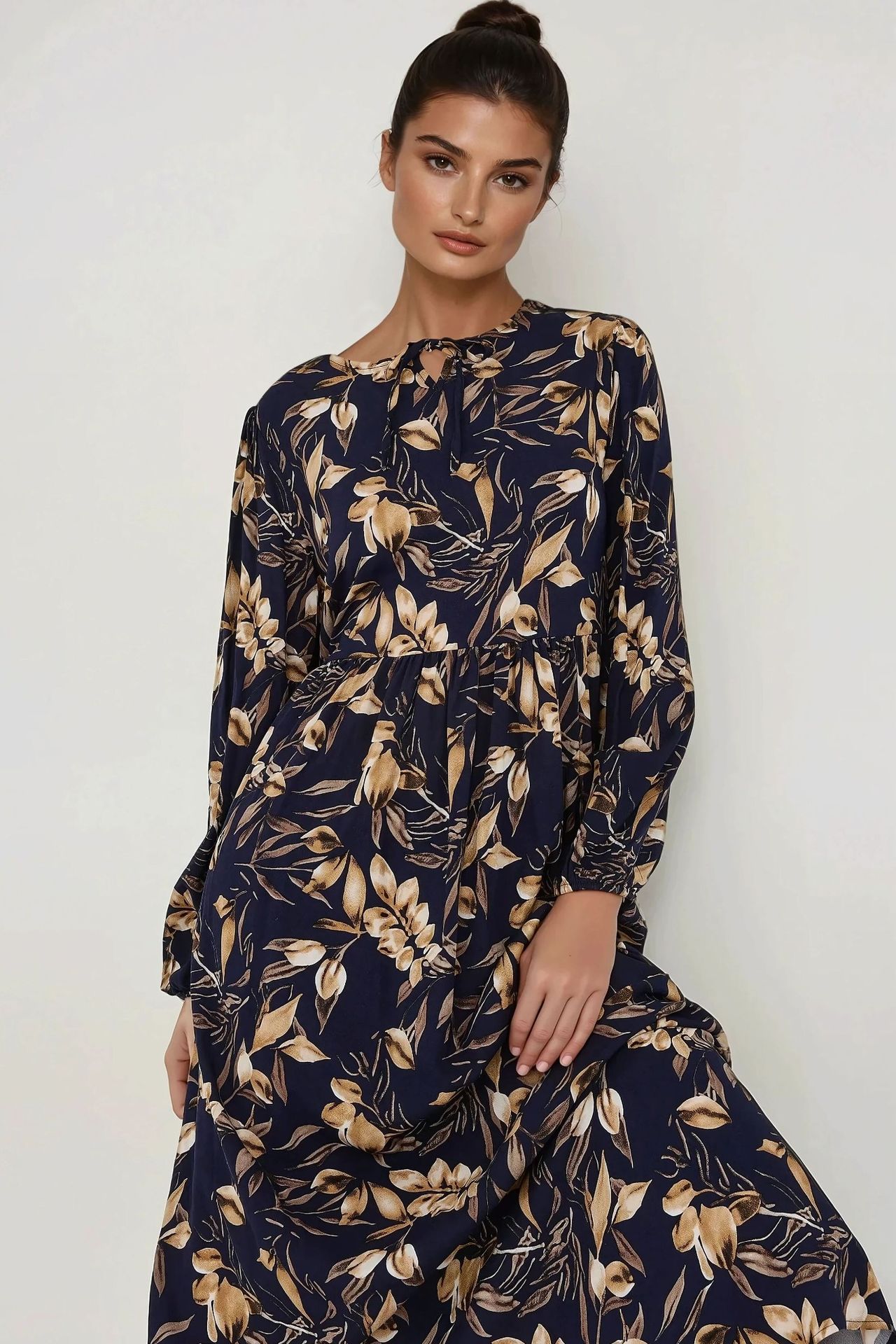 Floral Print Long Sleeve Viscose Maxi Dress