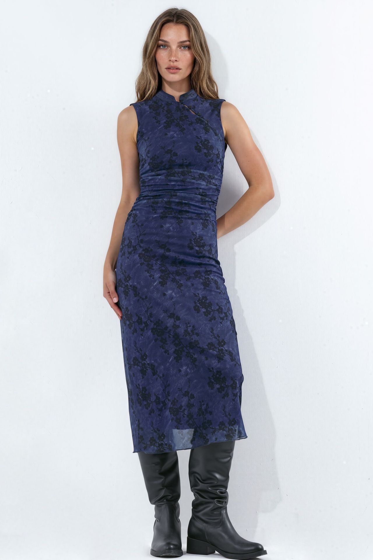 Floral Qipao Neck Midi Dress 4