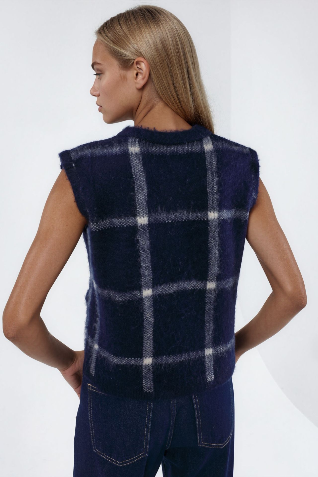 Plaid Crew Neck Sweater Vest with Buttons 2
