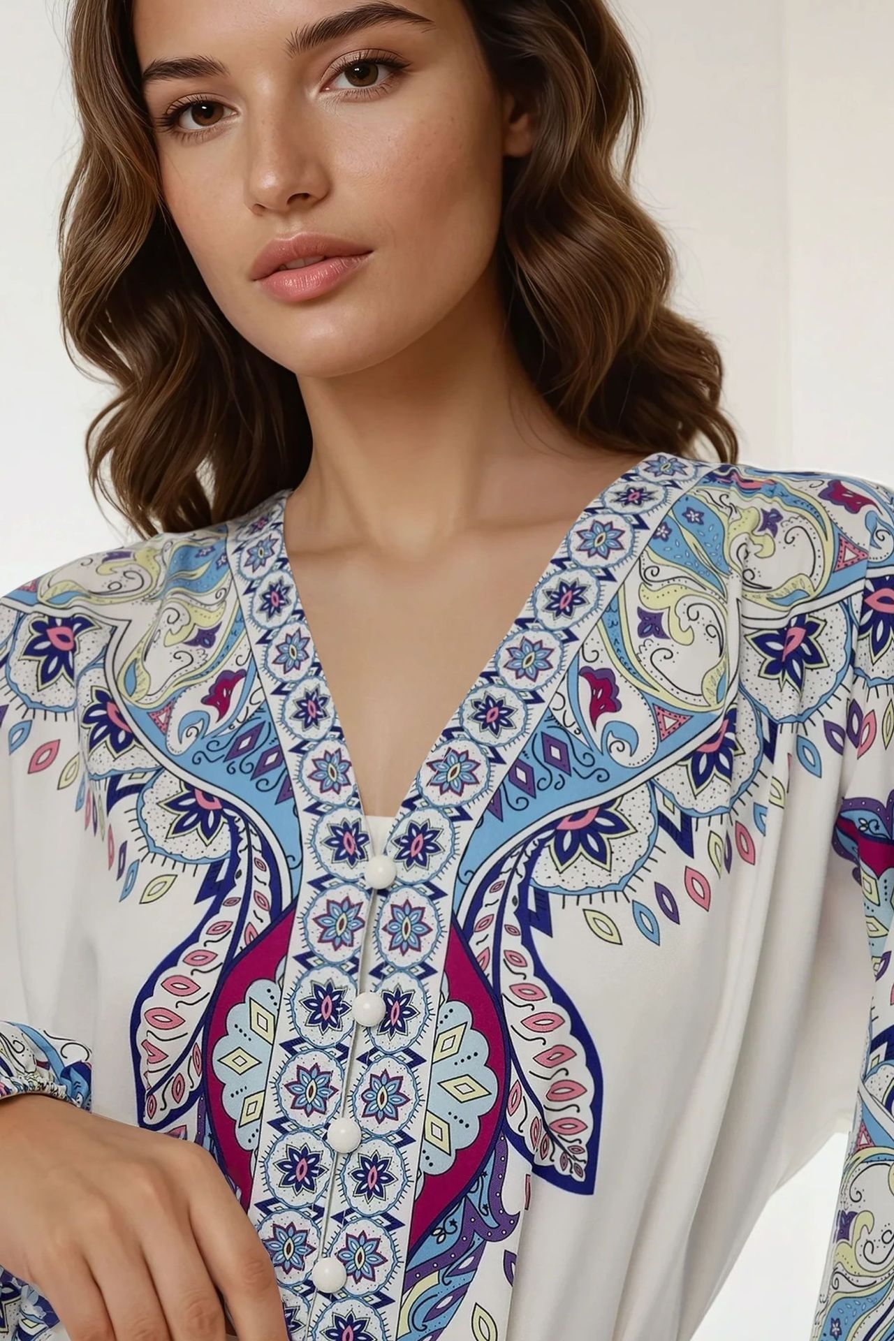 Printed V-Neck Maxi Dress with Belt