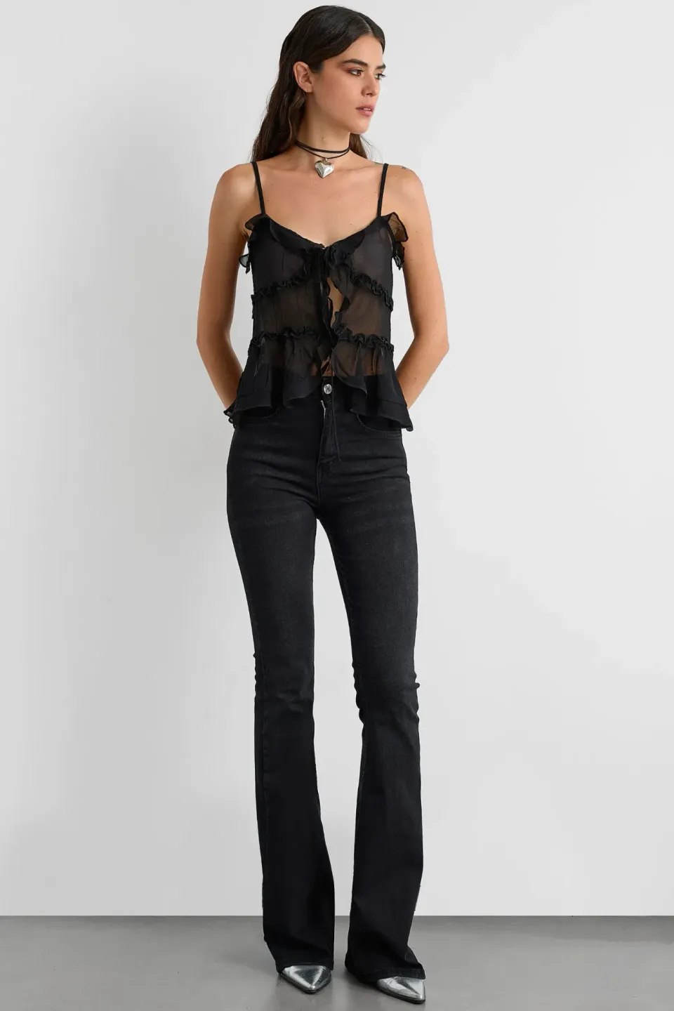 Ruffle Detail Tulle Blouse
