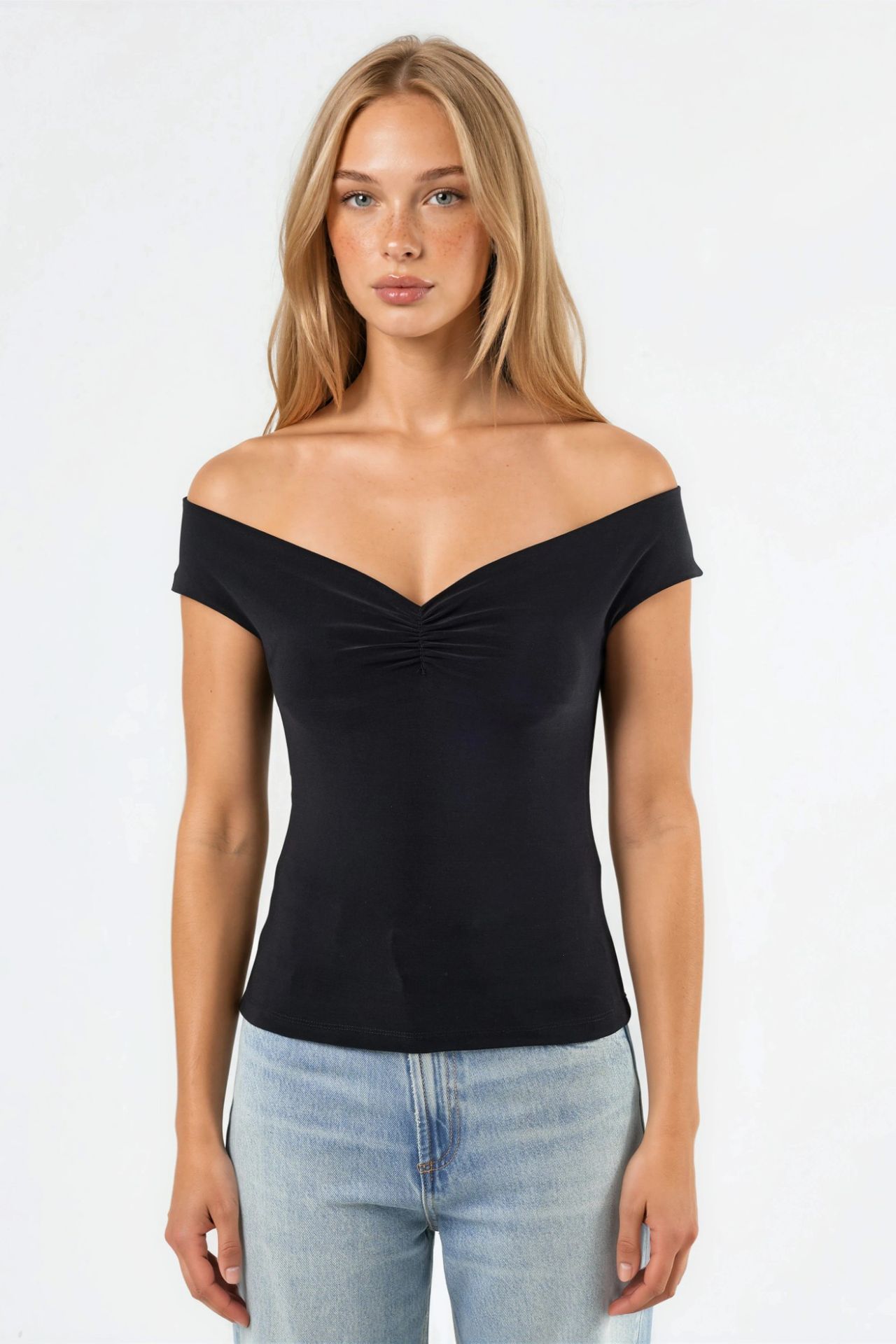 Off Shoulder Fitted Sandy Crop Top 6