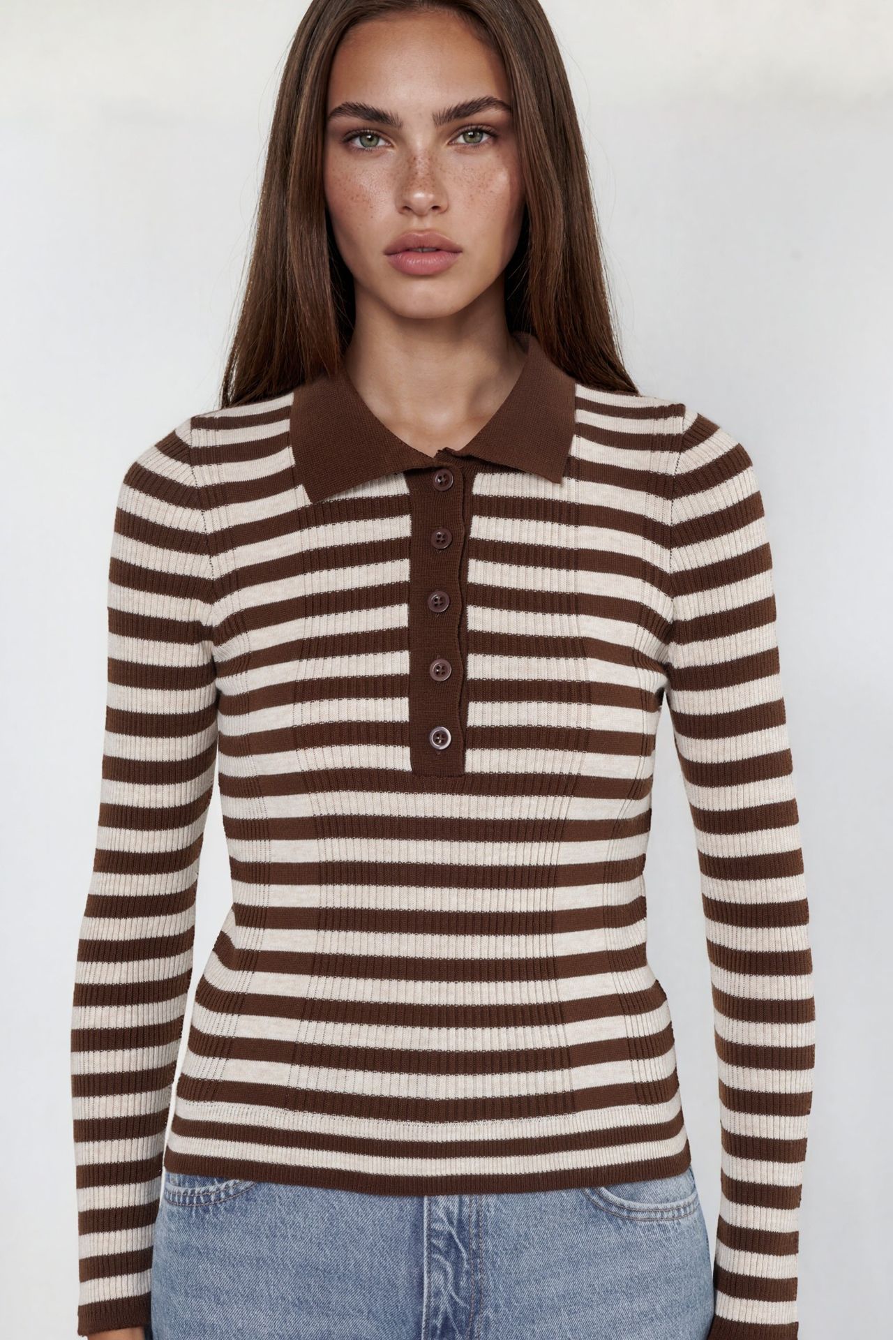 Striped Ribbed Button Polo Sweater 3