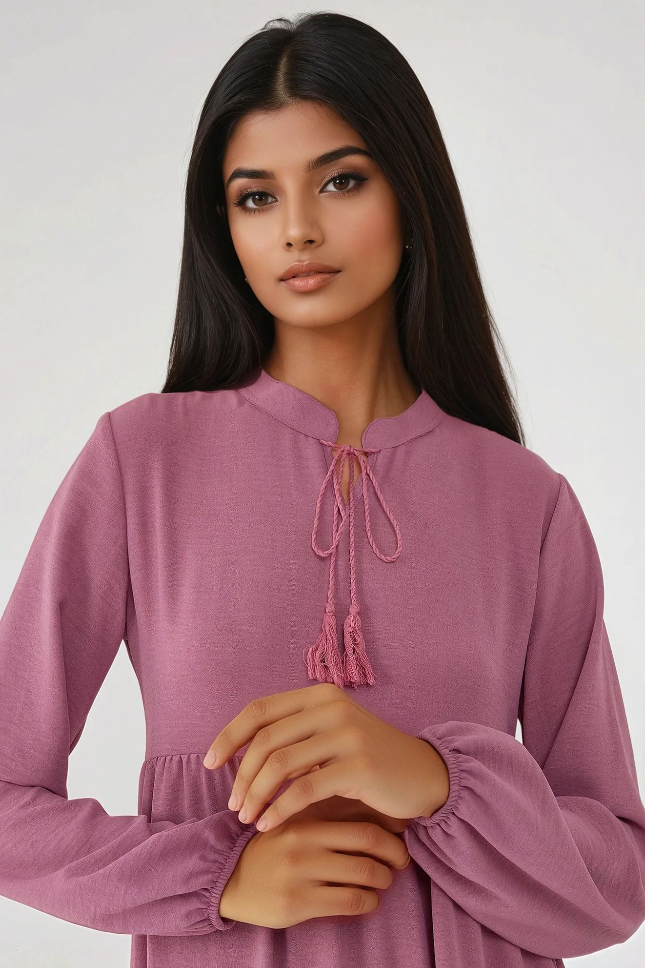 Textured Long Sleeve Crew Neck Maxi Dress