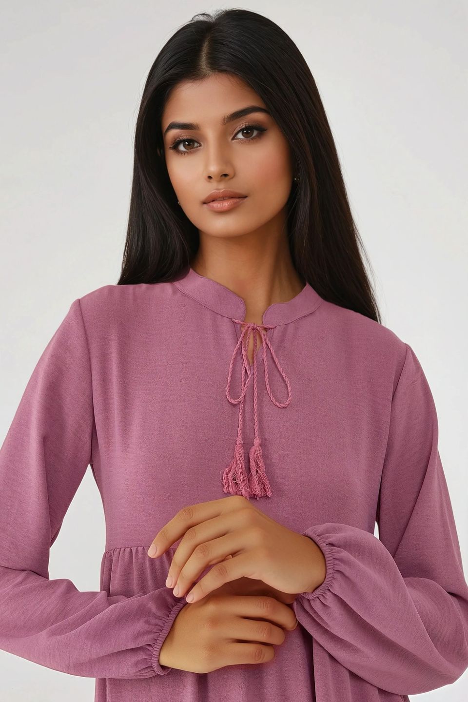 Textured Long Sleeve Crew Neck Maxi Dress