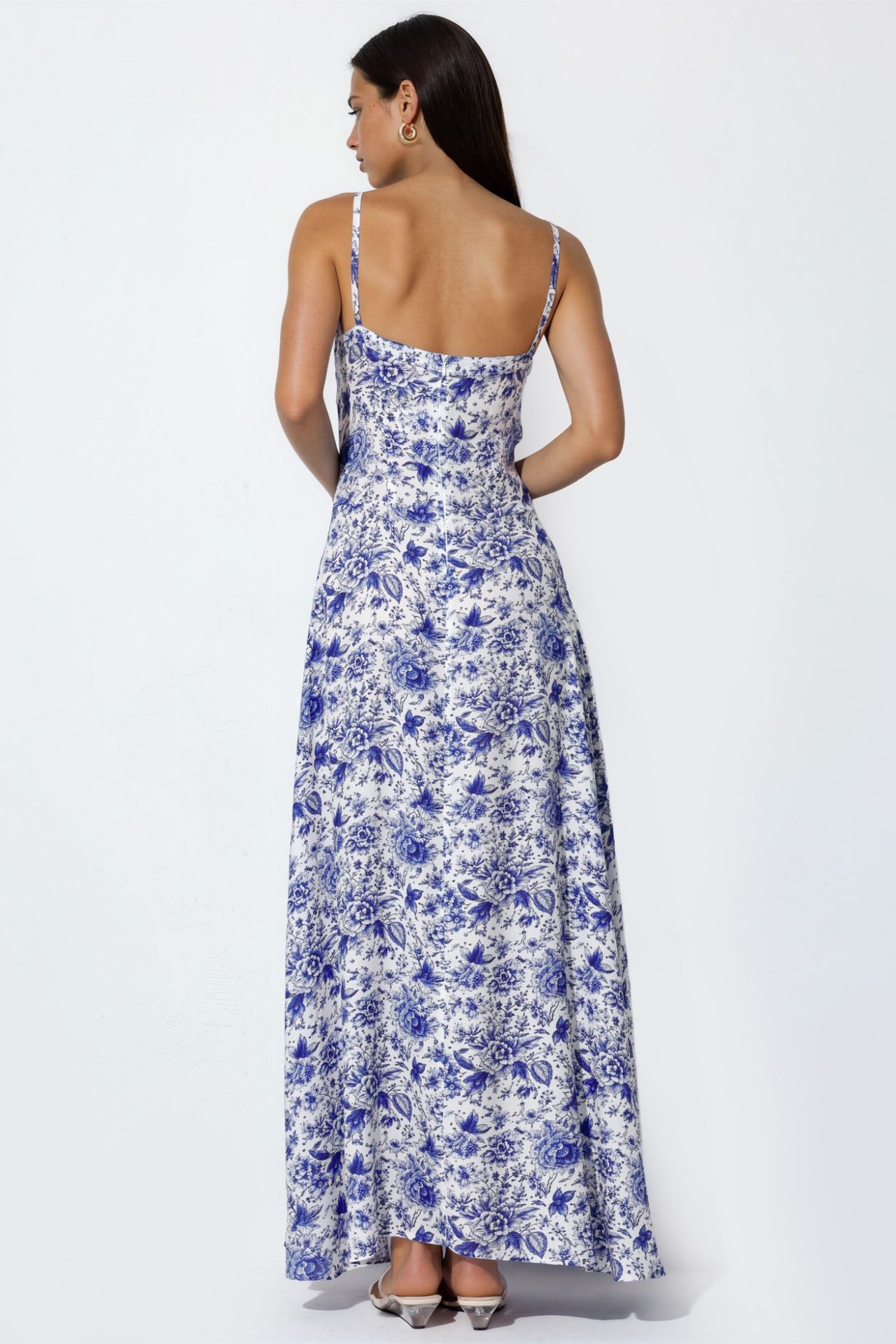 Floral Viscose Maxi Dress With Heart Neckline