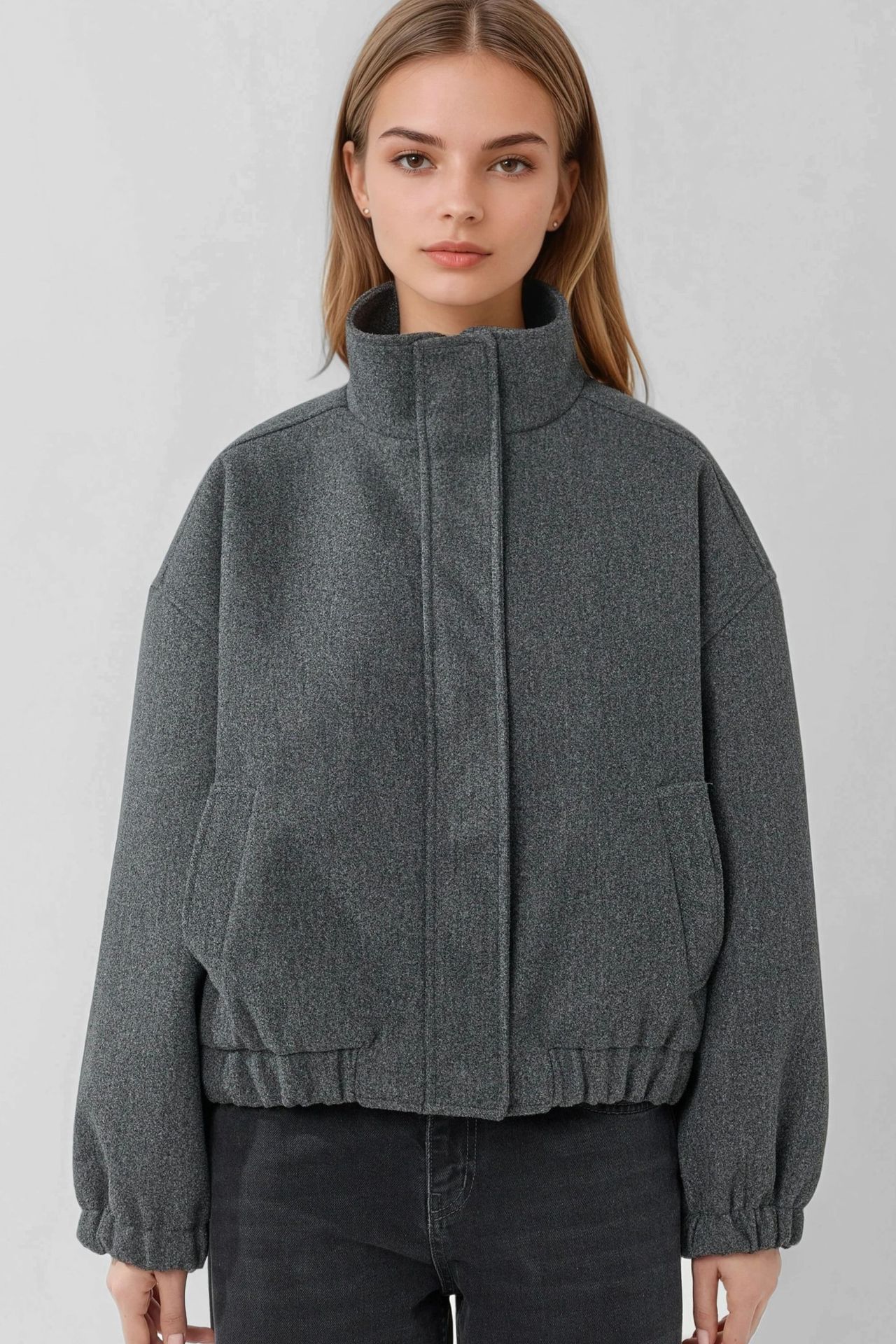 Oversized Turtleneck Textured Jacket 7