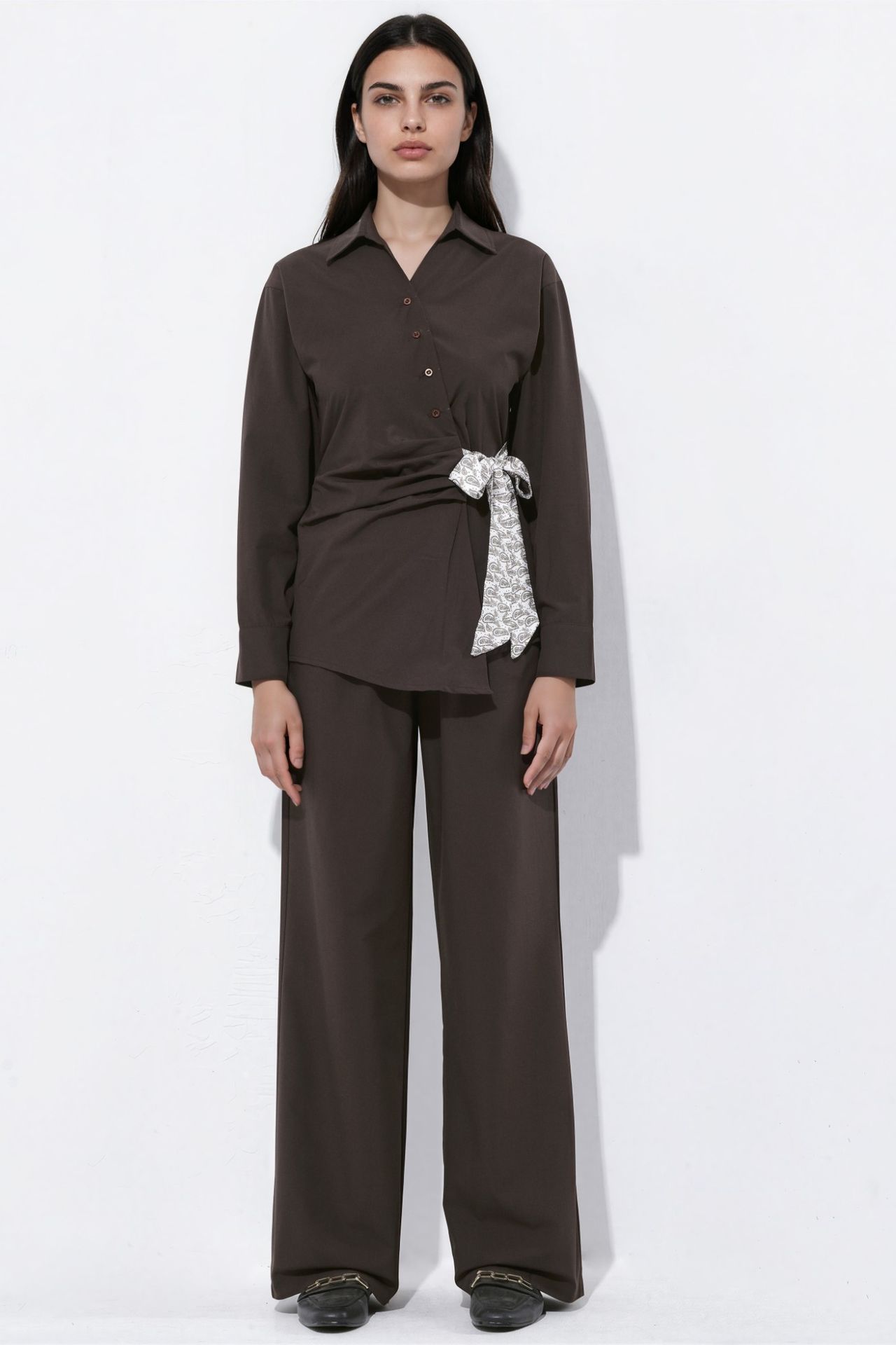 Wrap Collar Shirt and Pants Two-Piece Set 7