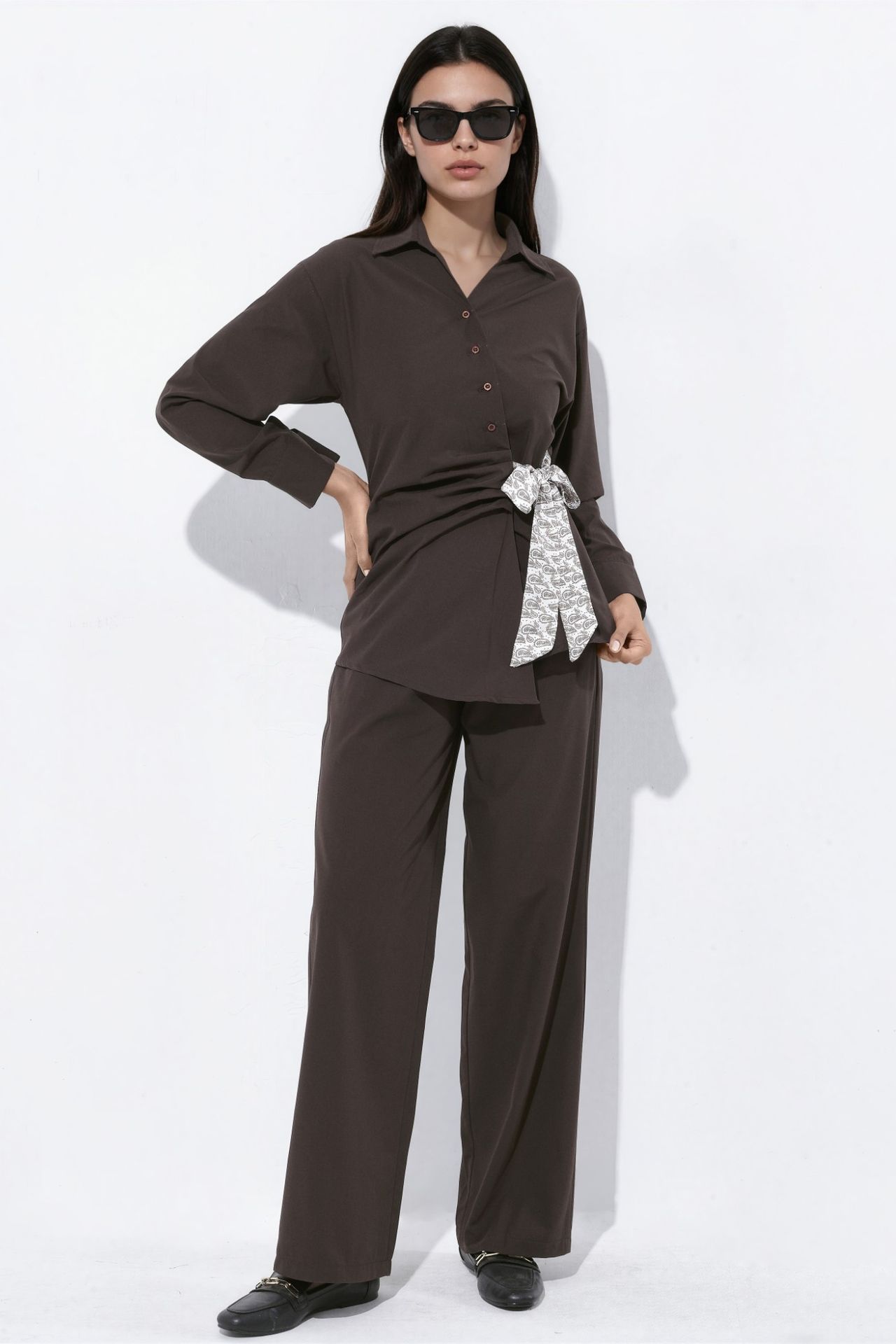 Wrap Collar Shirt and Pants Two-Piece Set 5