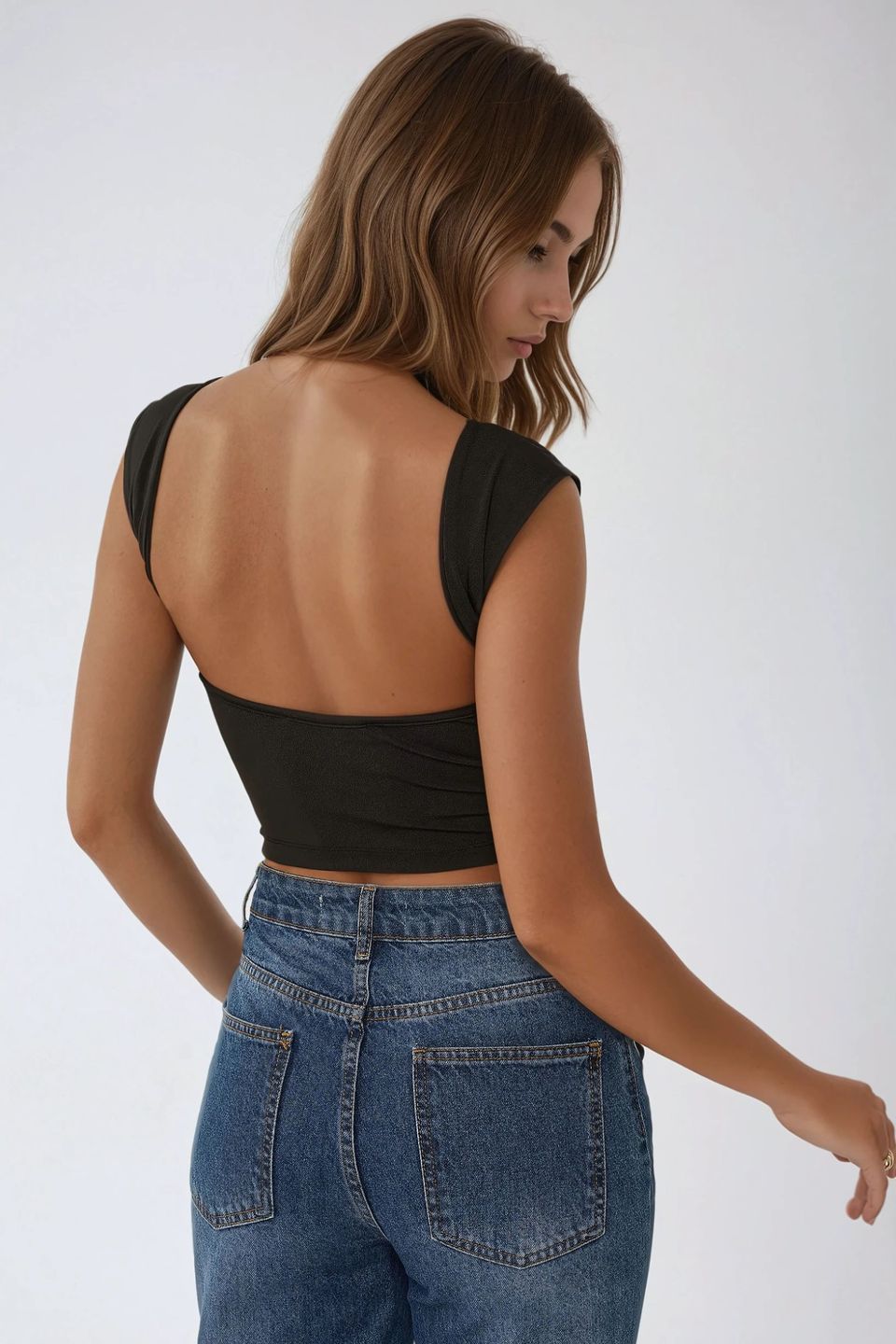 Slim Fit Open Back Viscose Crop Top