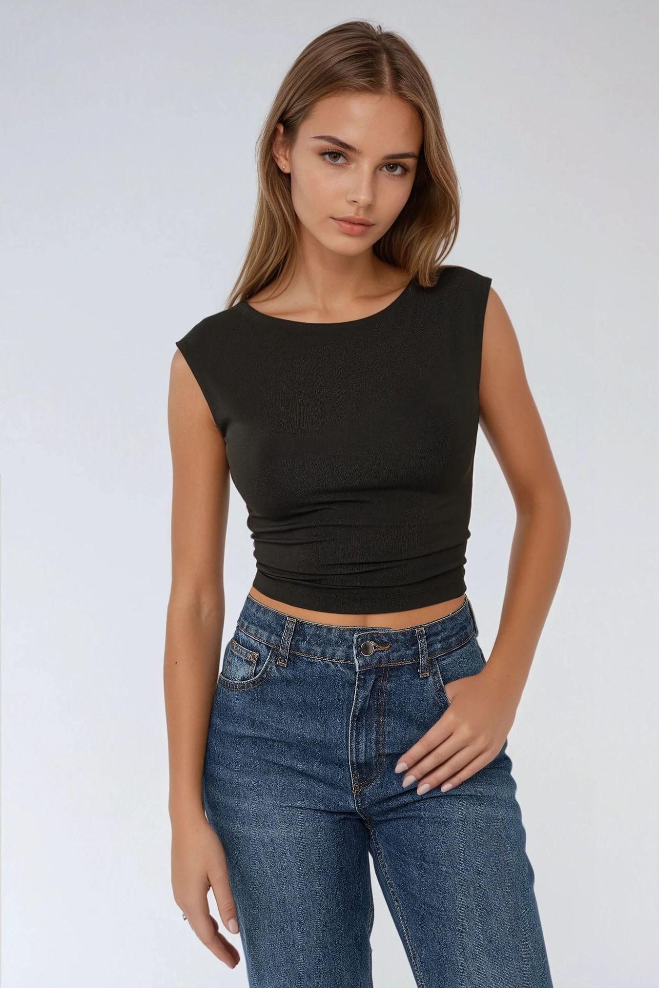 Slim Fit Open Back Viscose Crop Top