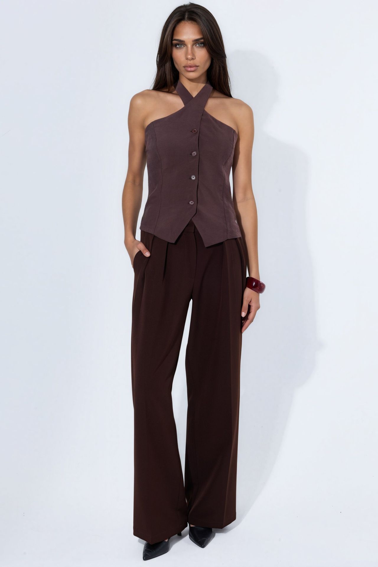 Modal Blend Halter Tie Fitted Vest 2