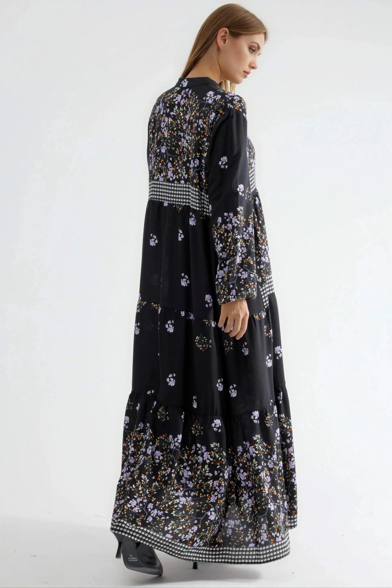 Patterned V-Neck Maxi Dress with Button Closure 3