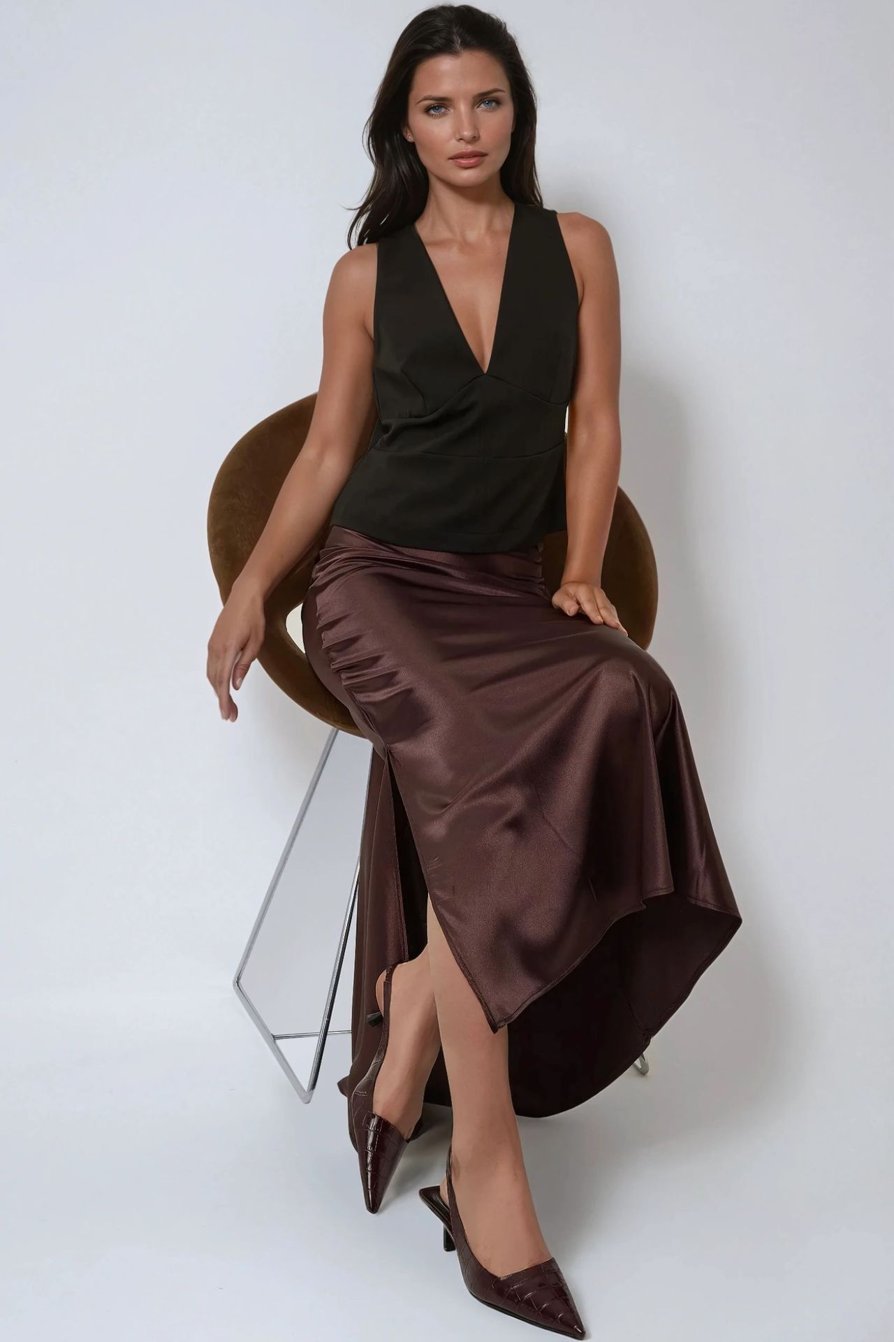 Maxi Satin Skirt with Side Slit