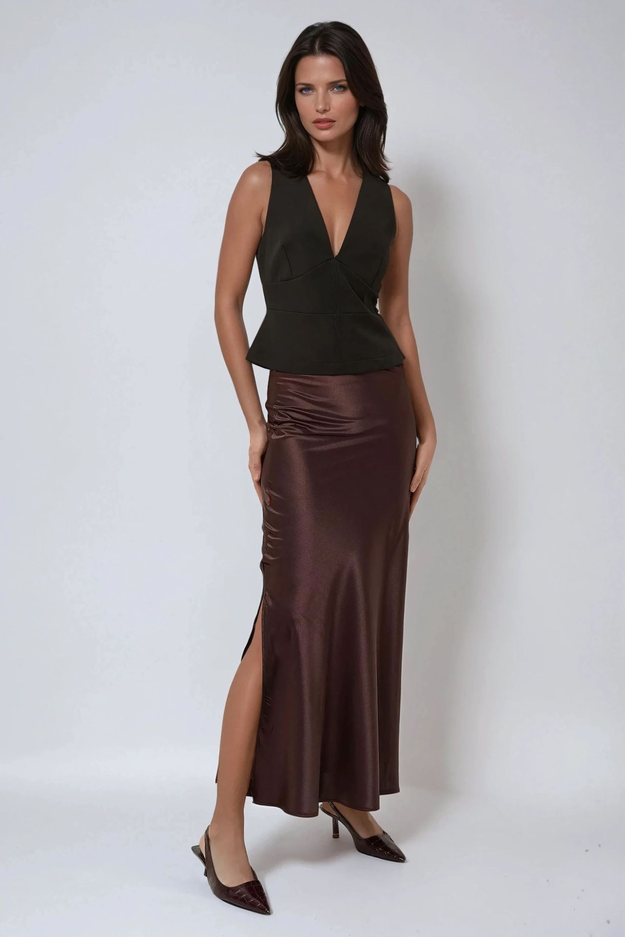 Maxi Satin Skirt with Side Slit