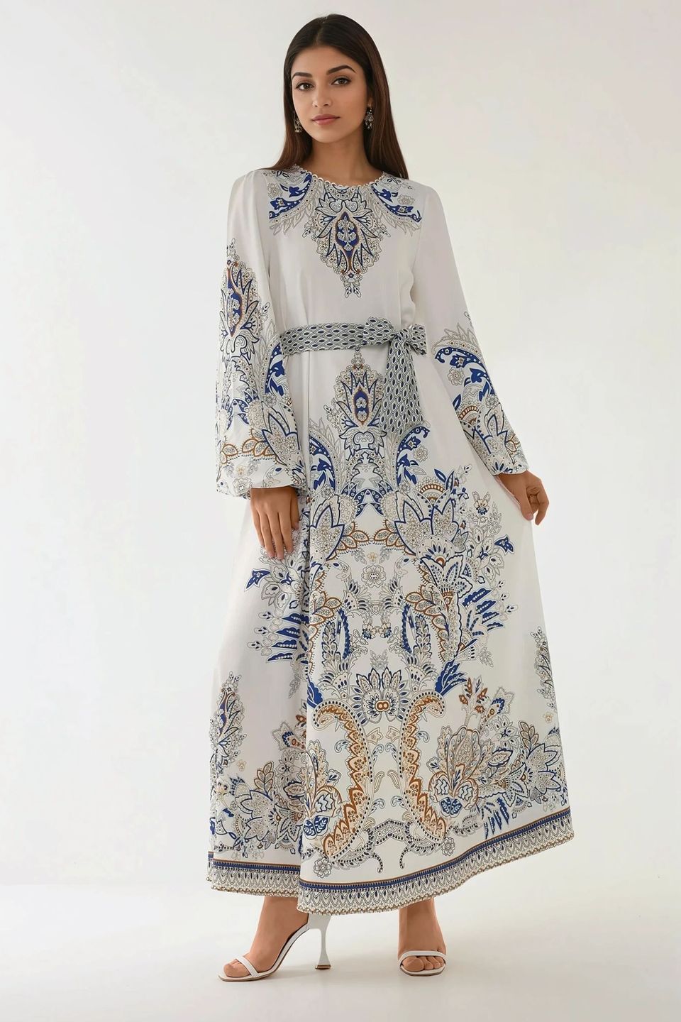 Printed Long Sleeve Viscose Maxi Dress 