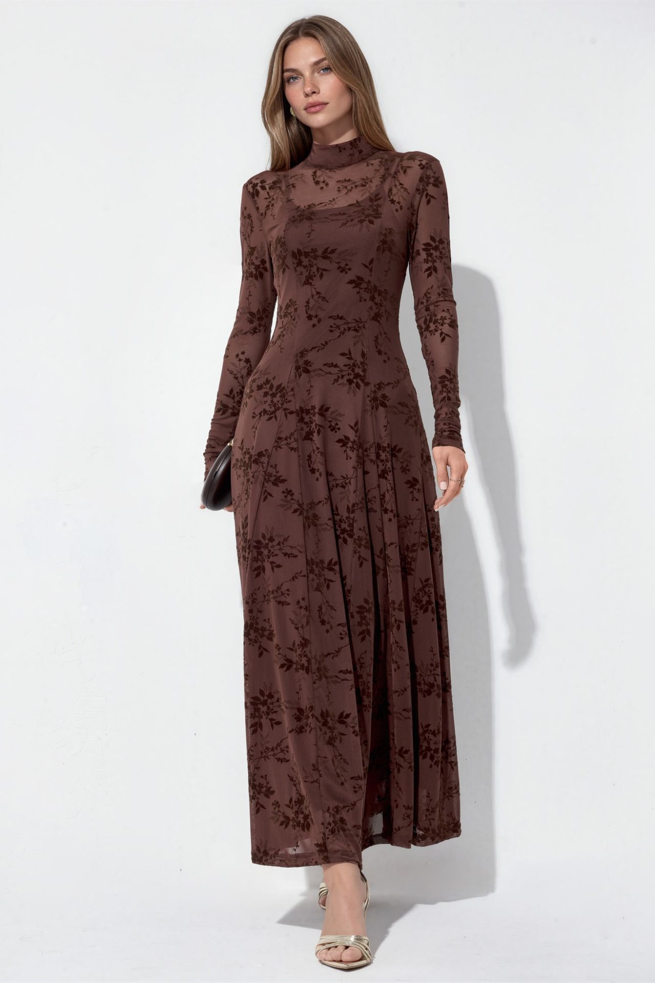 Floral Half Turtleneck Maxi Dress 5