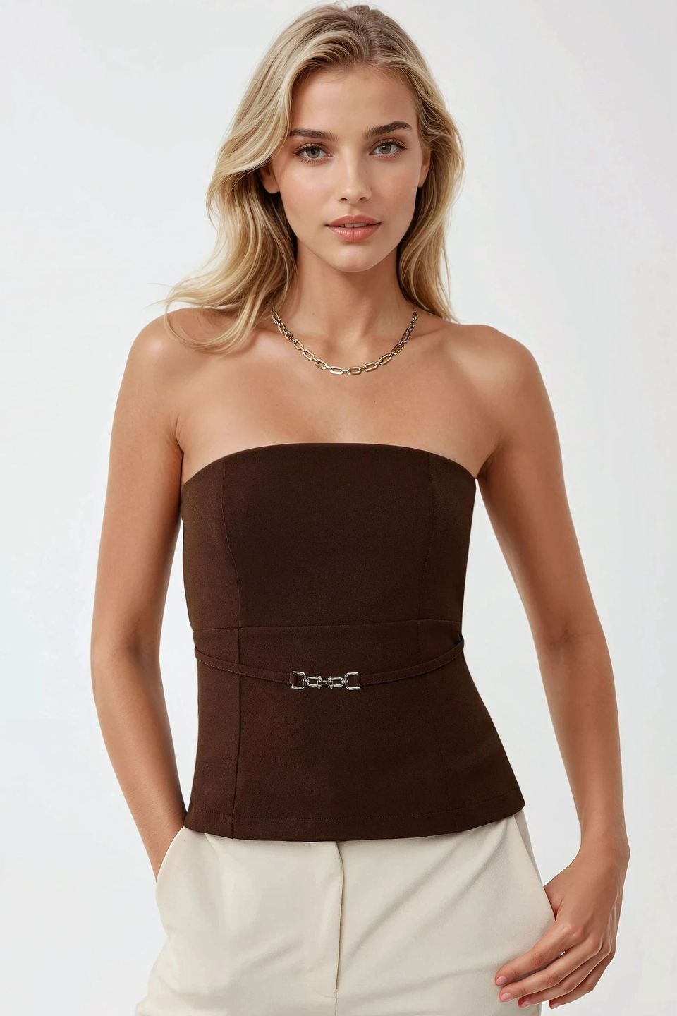 Strapless Fitted Top with Belt Accessory