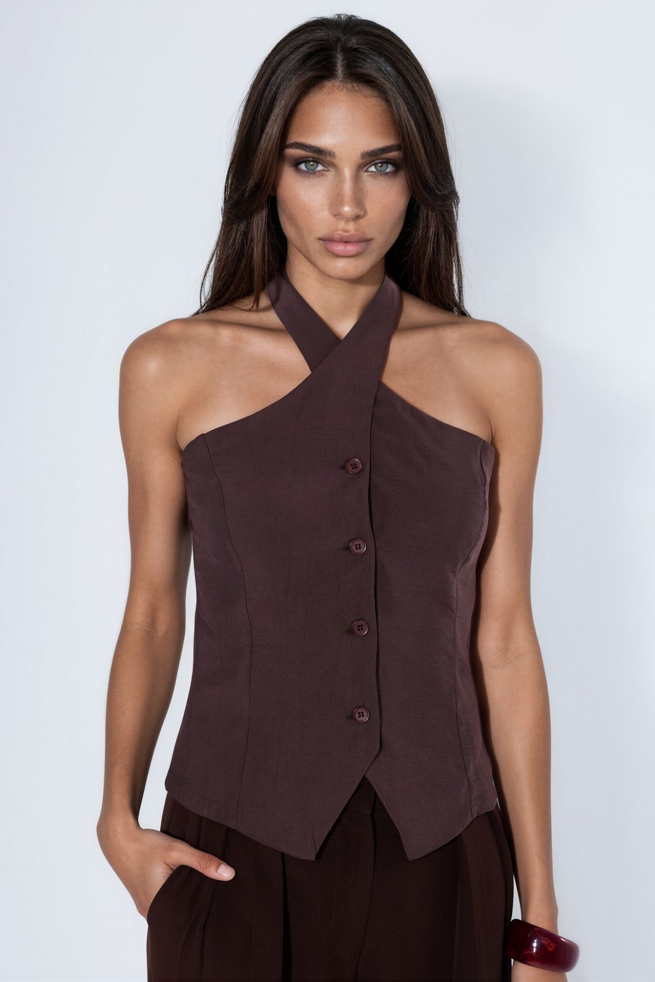 Modal Blend Halter Tie Fitted Vest 1