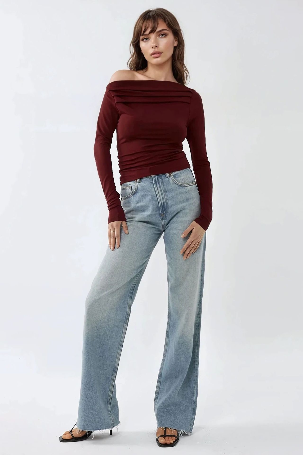 Textured Asymmetrical Collar Drapped Top