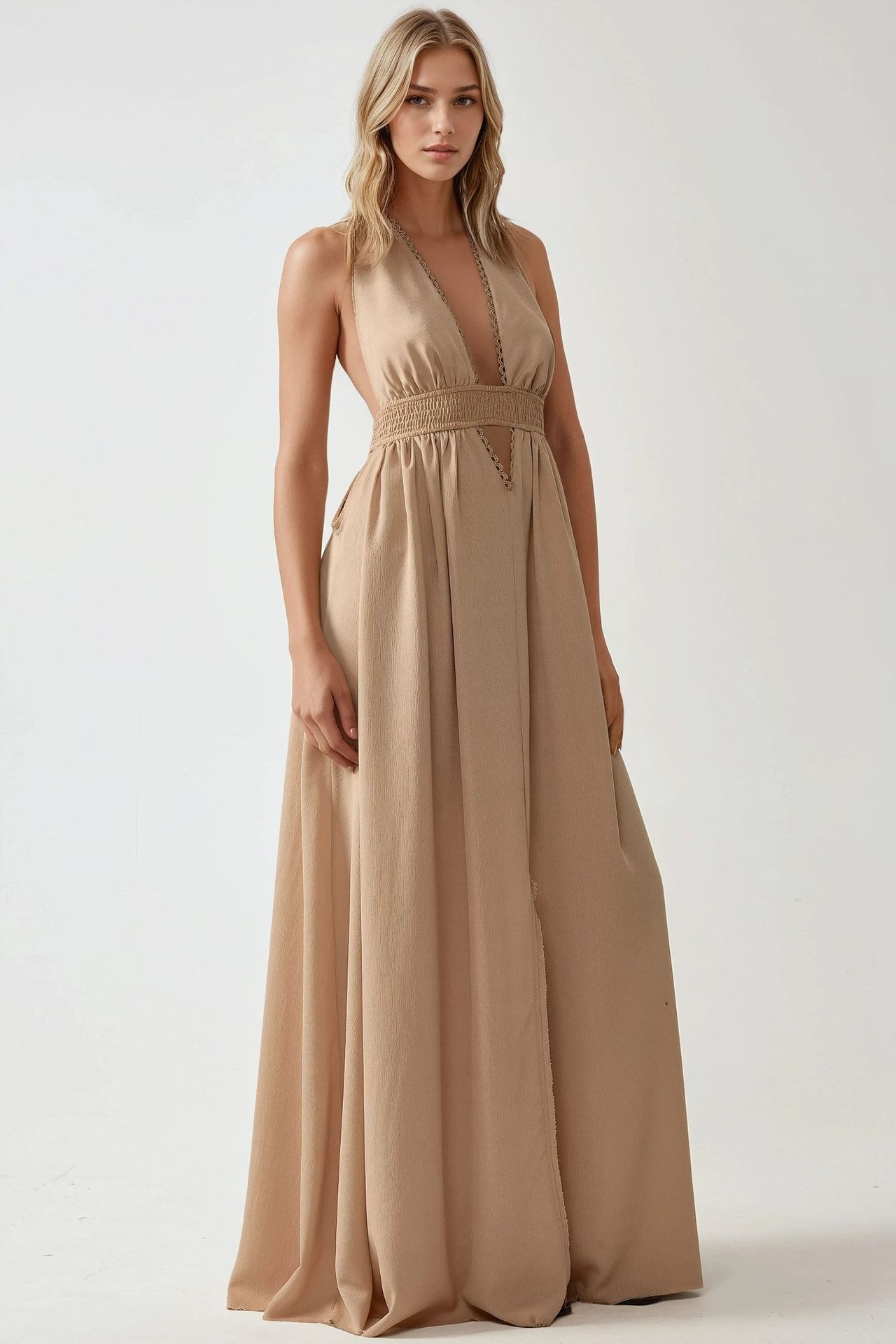 V-Neck A-Line Maxi Dress