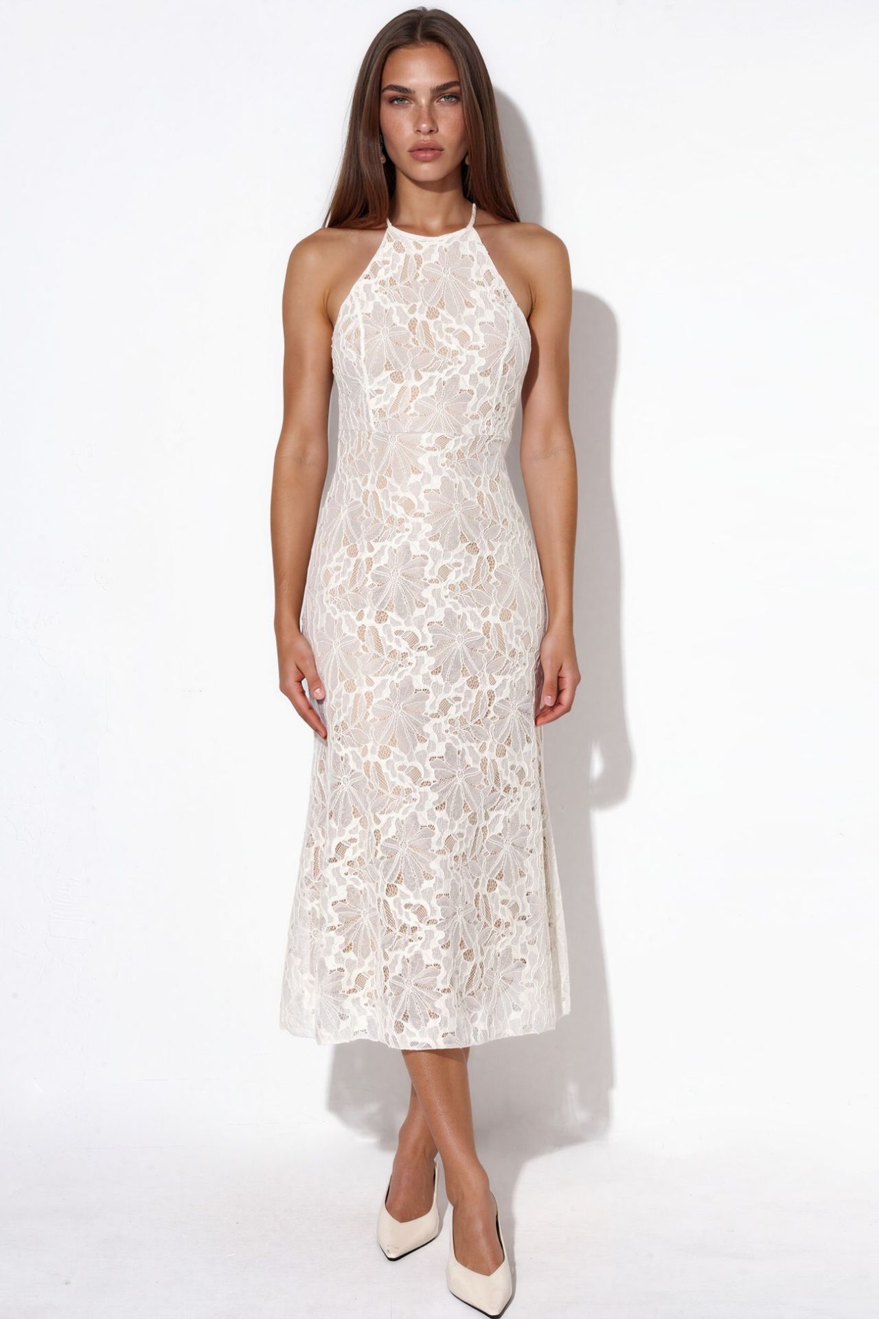 Halter Neck Lace Midi Dress 1
