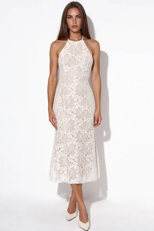 Halter Neck Lace Midi Dress