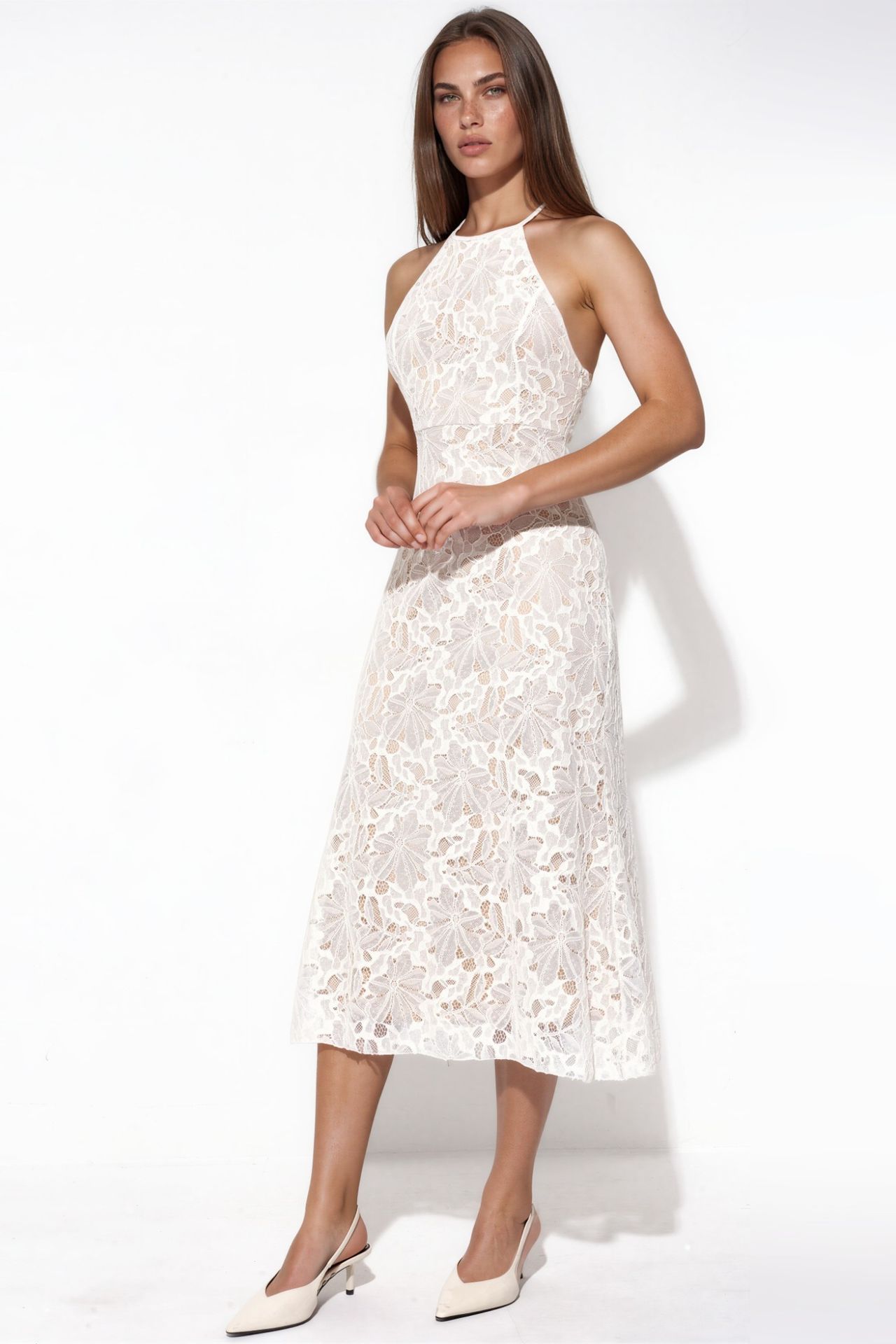 Halter Neck Lace Midi Dress 2