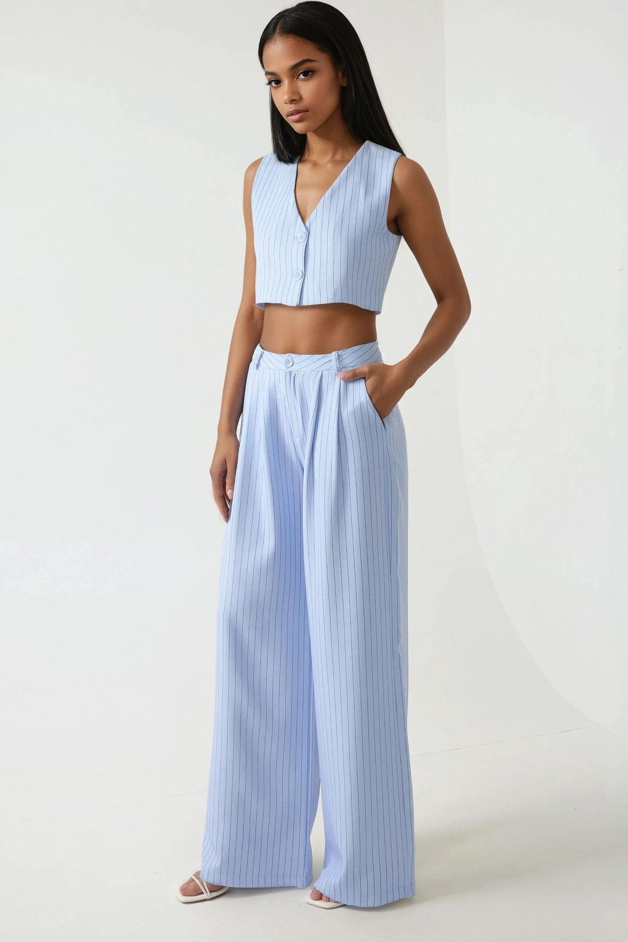 Pika Collection High Waist Striped Wide Leg Pants 